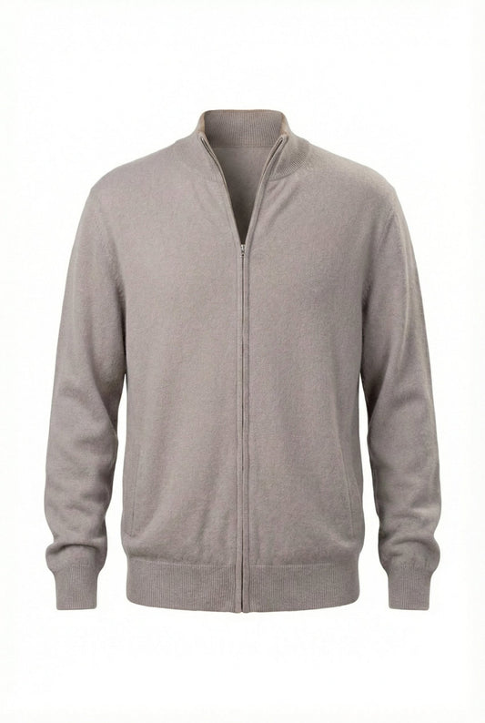 Alexander Zipper Cashmere Sweater - Contrasting Collar - Blue Sky Cashmere