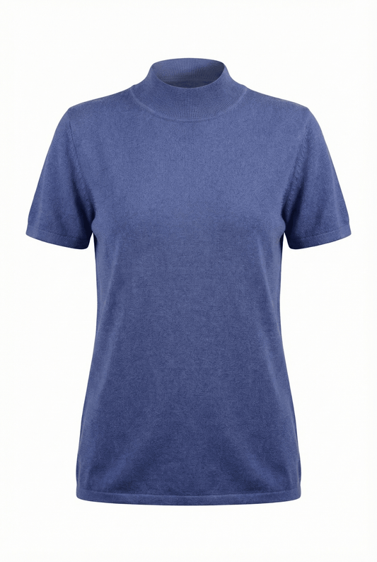 Cashmere - Cotton Mock T-Shirt - Blue Sky Cashmere