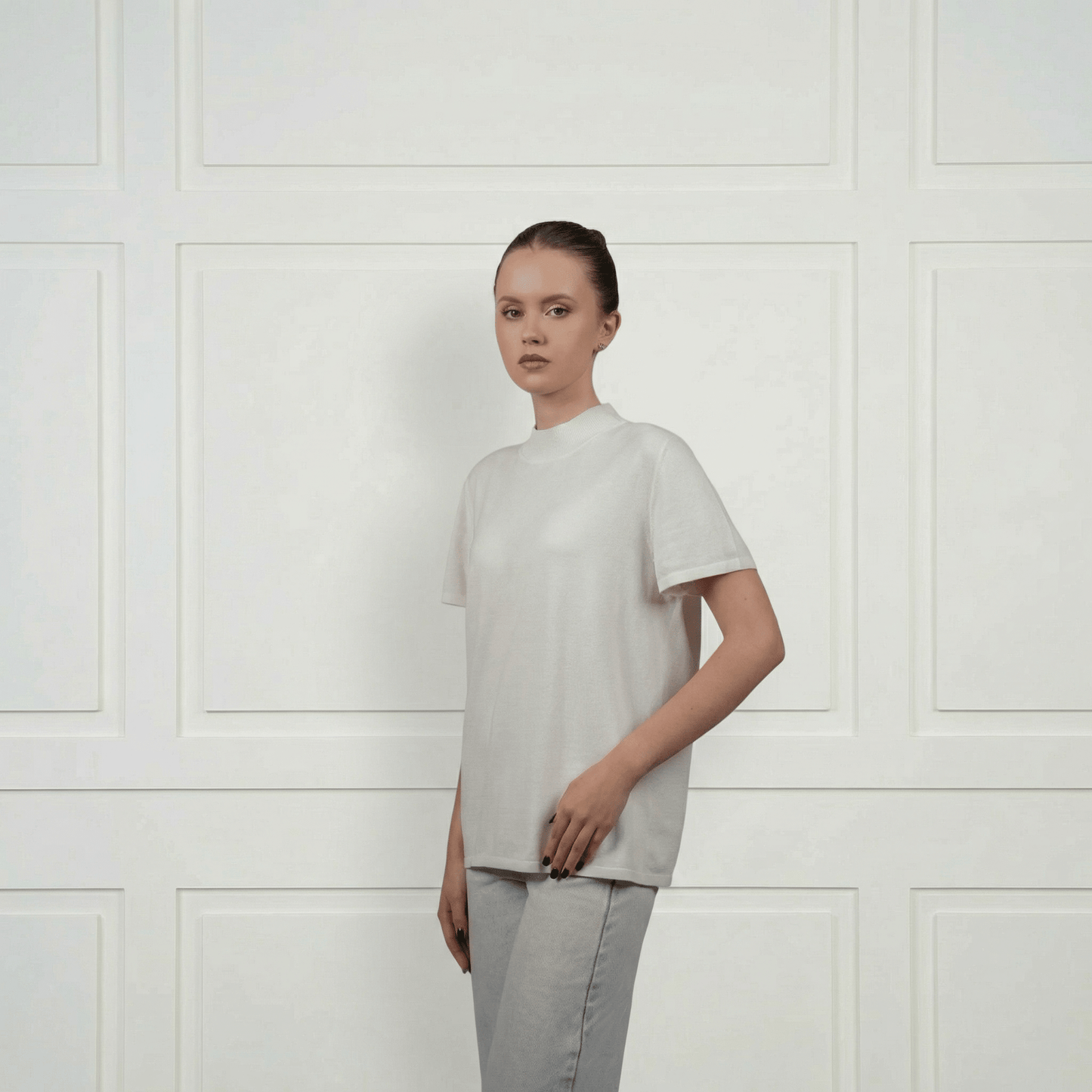 Cashmere - Cotton Mock T-Shirt - Blue Sky Cashmere