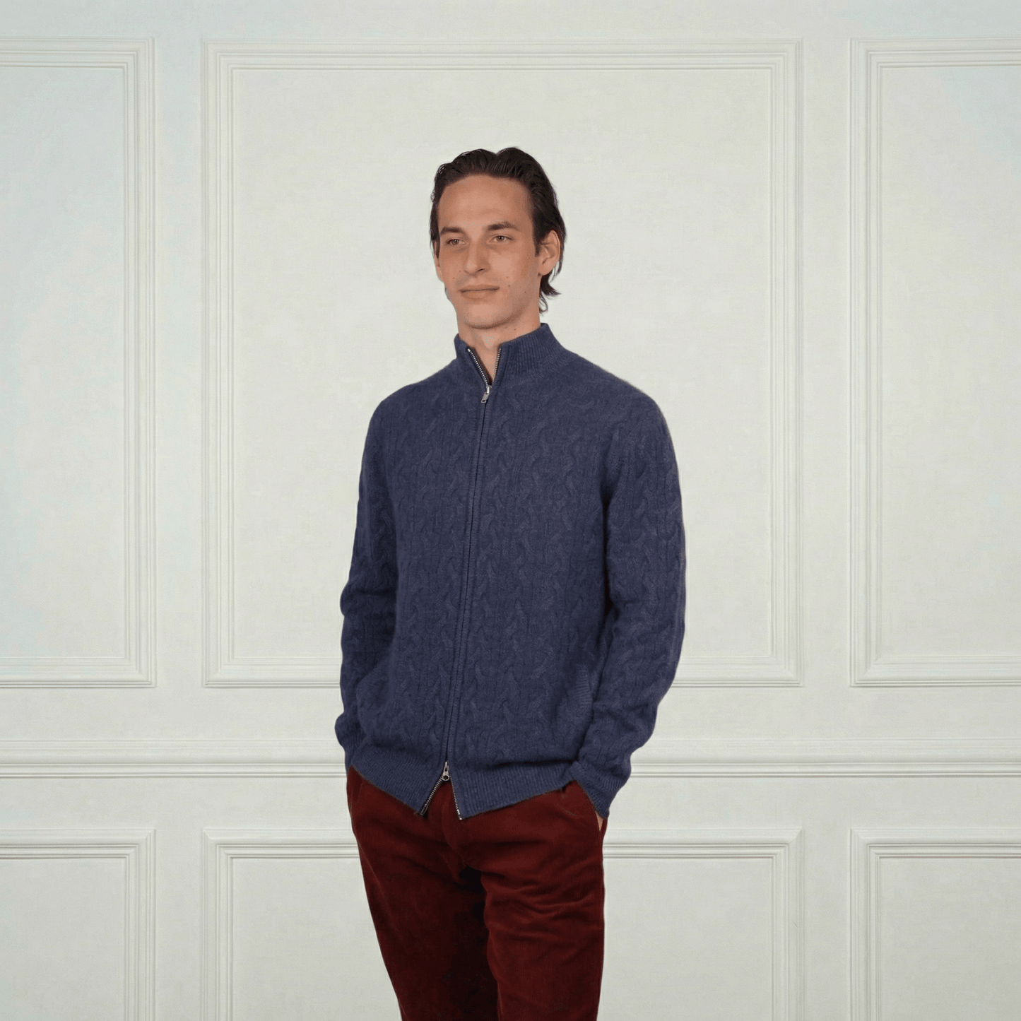 Cashmere Double - Zip Cardigan - Blue Sky Cashmere