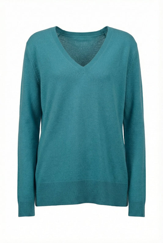 Classic V - Neck Cashmere Sweater - Blue Sky Cashmere