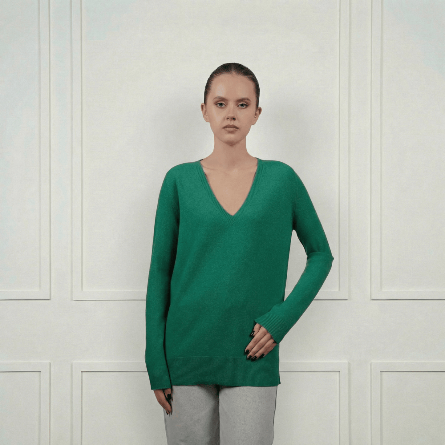 Classic V - Neck Cashmere Sweater - Blue Sky Cashmere