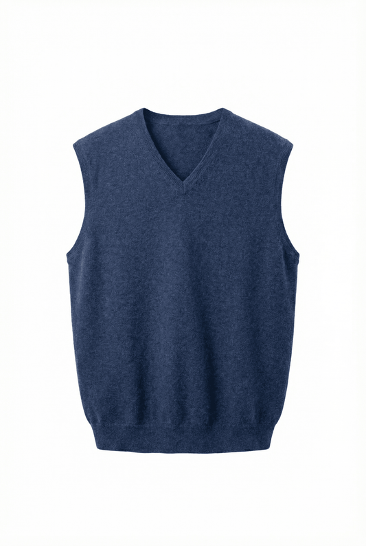 Classic V Neck Cashmere Vest - Blue Sky Cashmere
