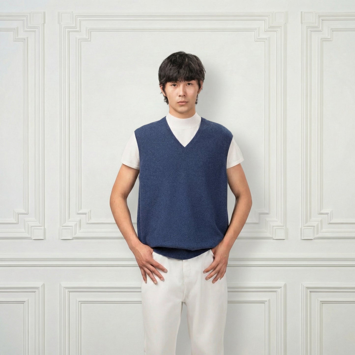 Classic V Neck Cashmere Vest - Blue Sky Cashmere