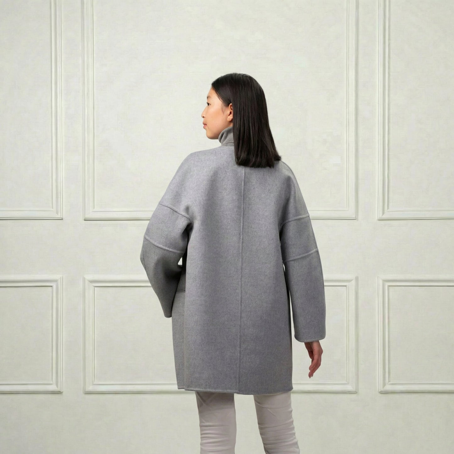Collarless Short Wool Coat - Blue Sky Cashmere