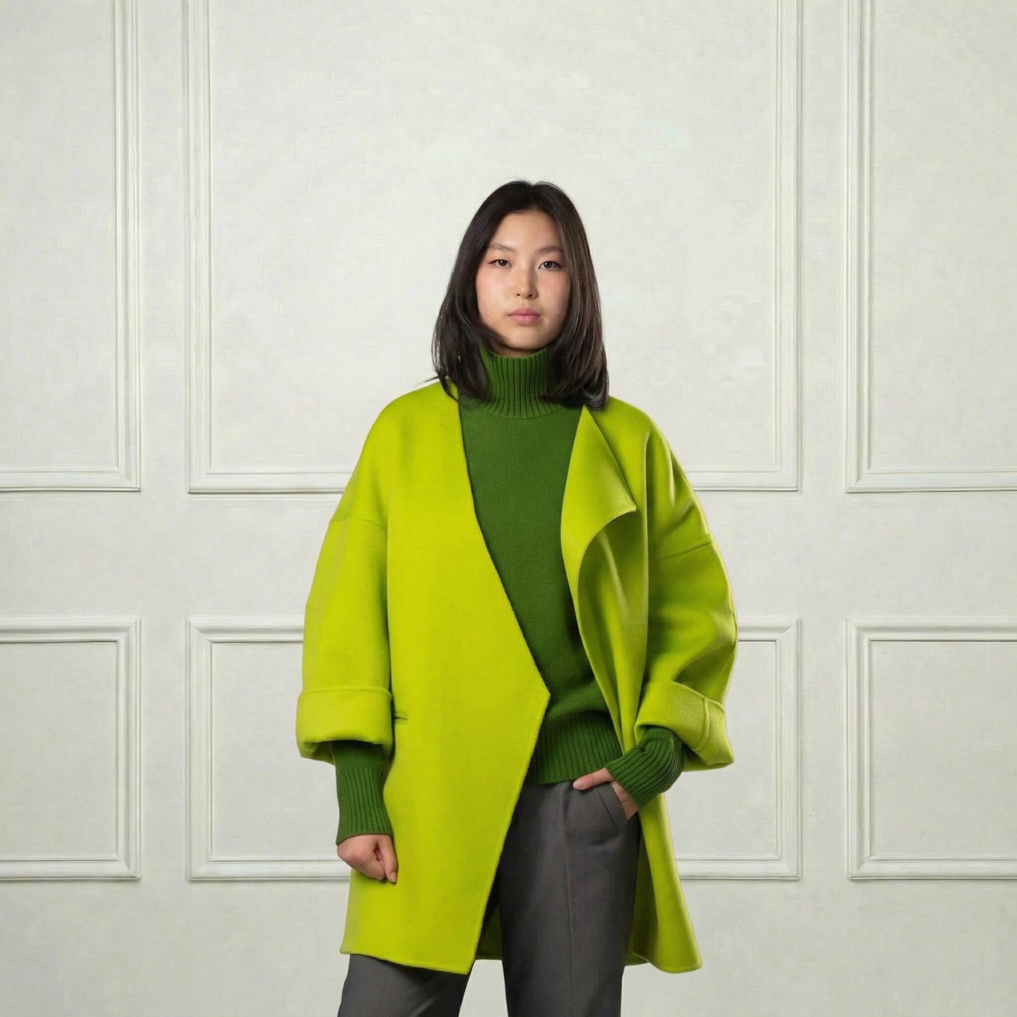 Collarless Short Wool Coat - Blue Sky Cashmere