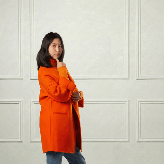 Collarless Short Wool Coat - Blue Sky Cashmere