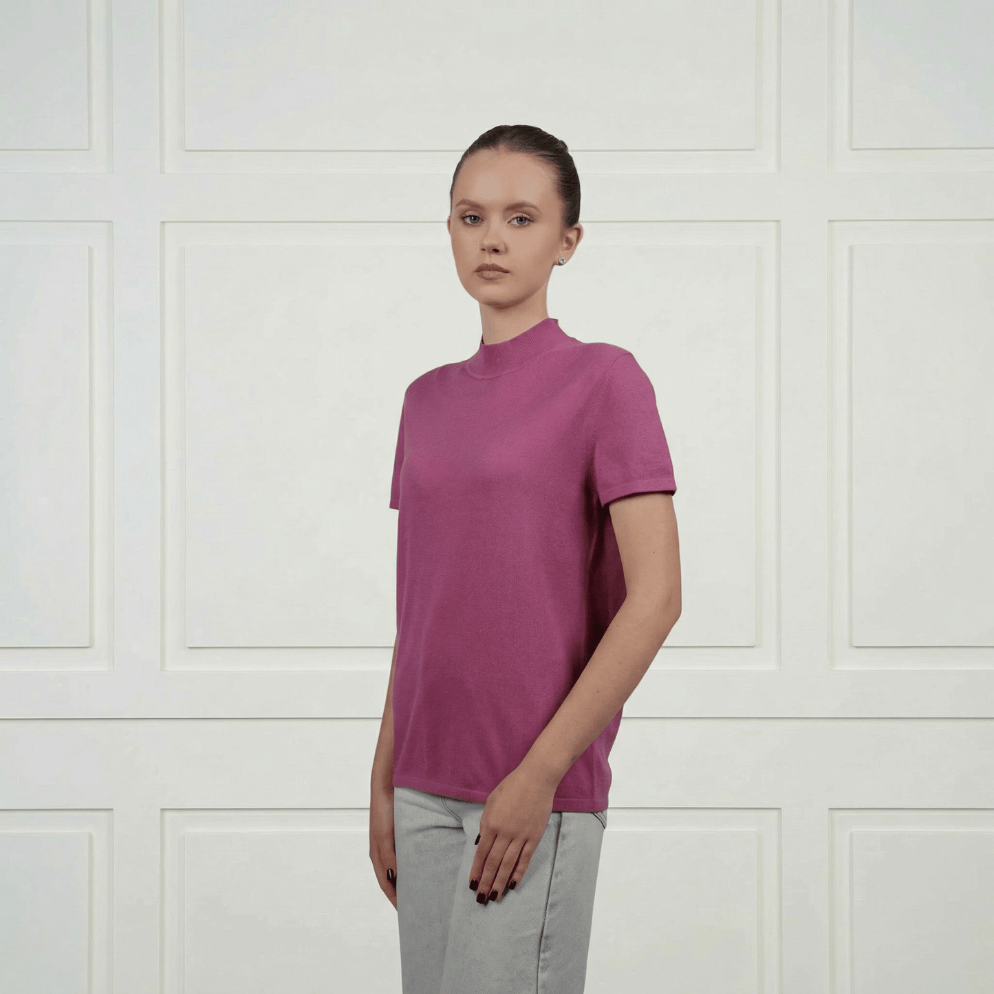 Cotton Silk Cashmere Blend Crew Neck T-Shirt - Blue Sky Cashmere