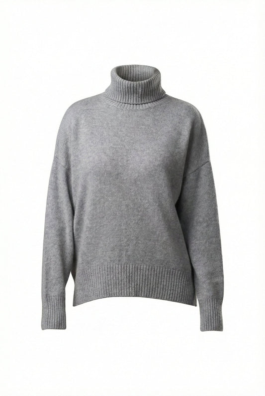 Diana Ribbed Cashmere Mock Turtleneck - Blue Sky Cashmere