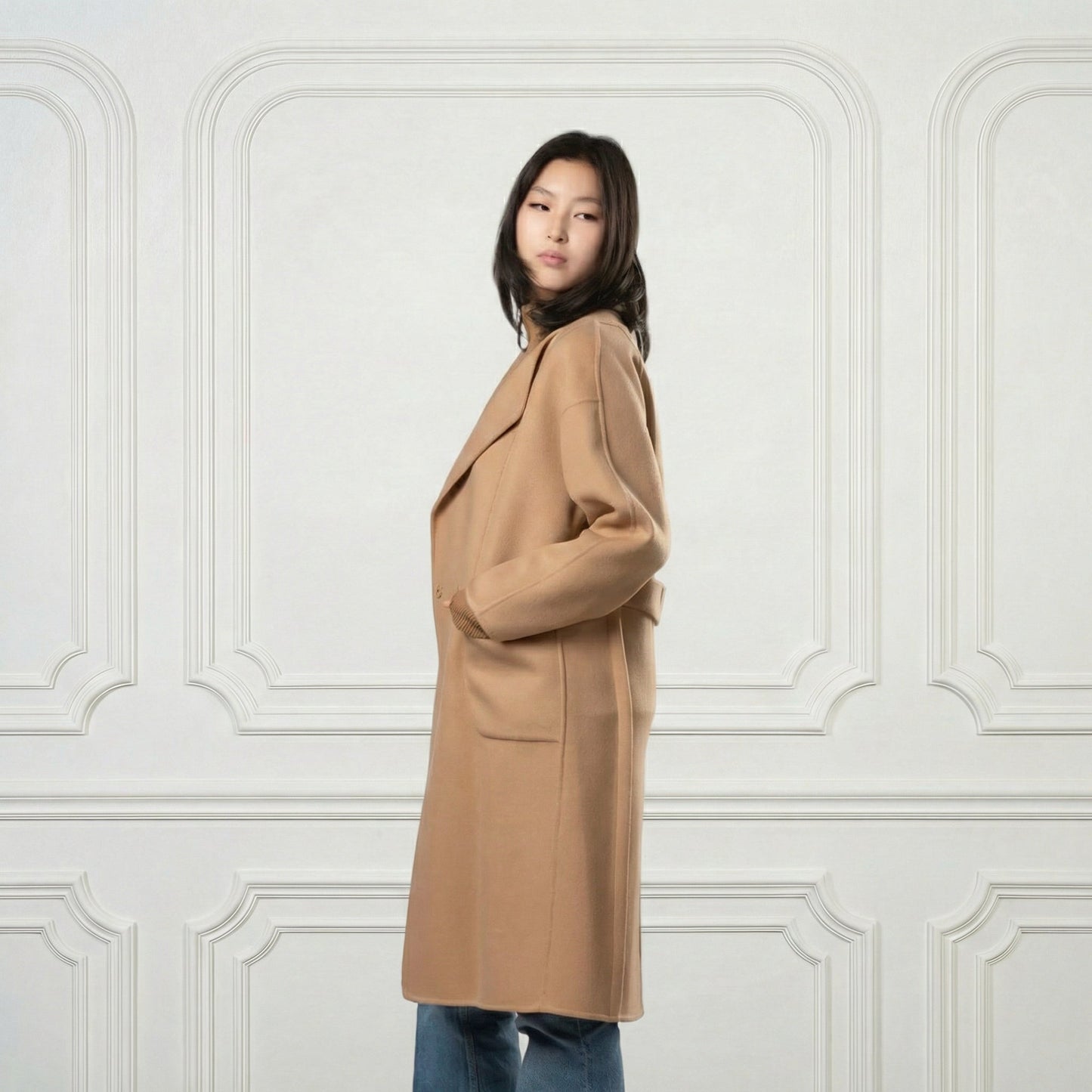 Eleanor One - button Wool Coat - Blue Sky Cashmere