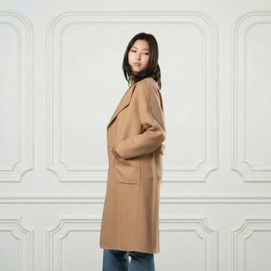 Eleanor One - button Wool Coat - Blue Sky Cashmere