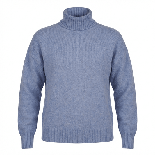 Embroidered Cashmere Turtleneck - Blue Sky Cashmere