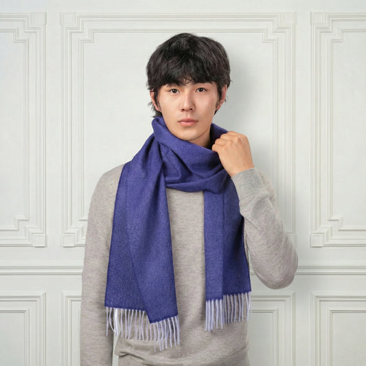 Fringed Cashmere Scarf - Blue Sky Cashmere