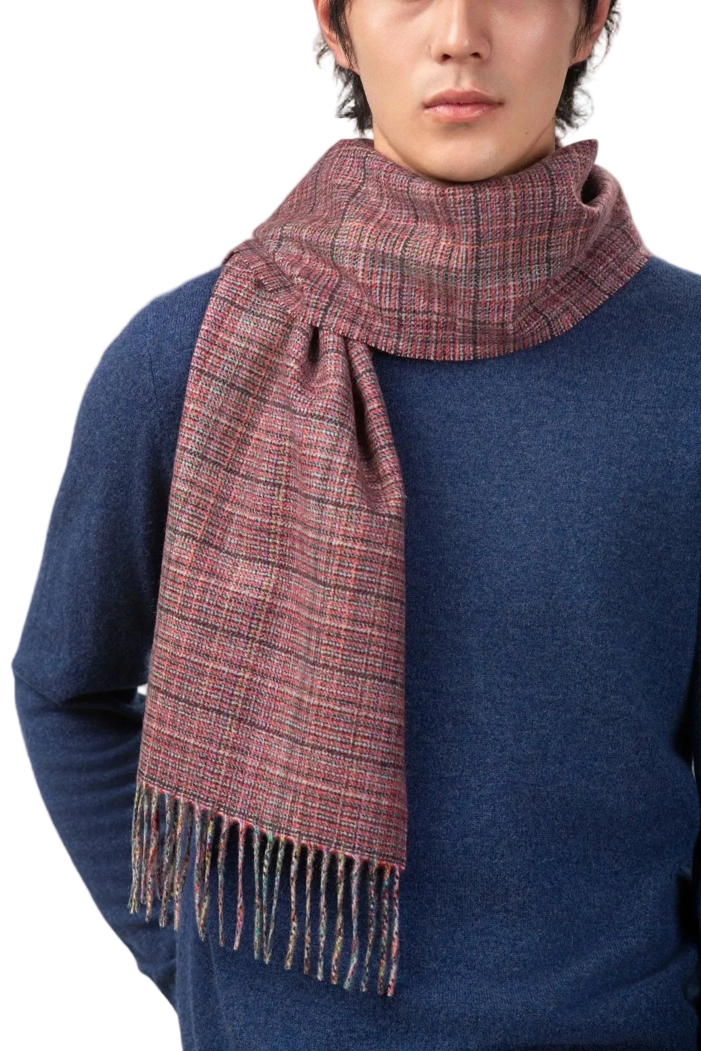 Fringed Multicolored Cashmere Scarf - Blue Sky Cashmere