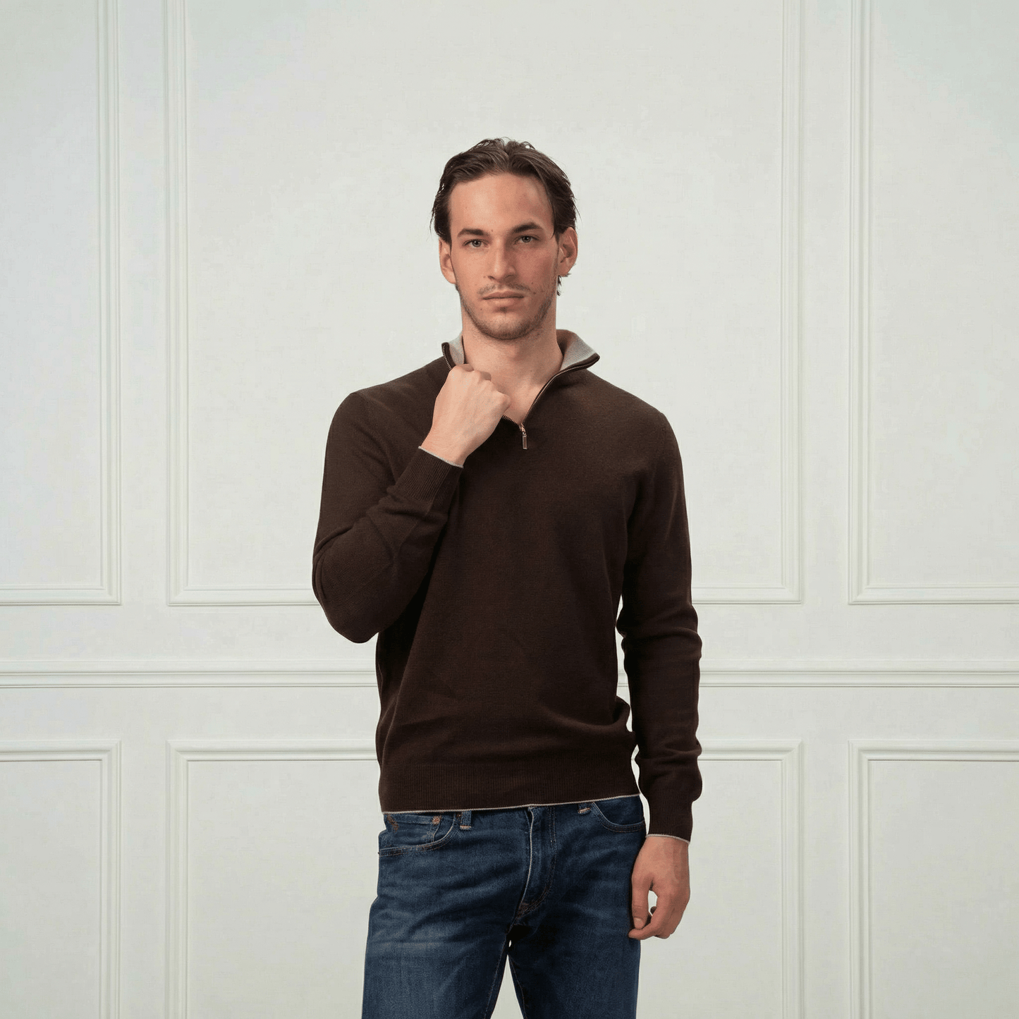 Hugo Half - Zip Cashmere Sweater - Blue Sky Cashmere