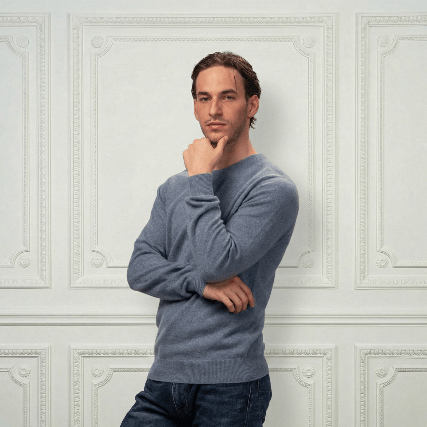 Humphrey Rounded Neckline Cashmere Sweater - Blue Sky Cashmere