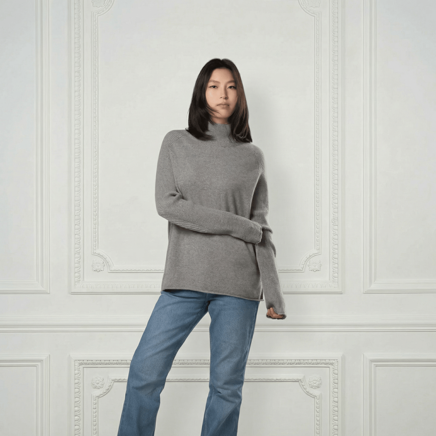 Natalia Staple Cashmere Turtleneck - Blue Sky Cashmere