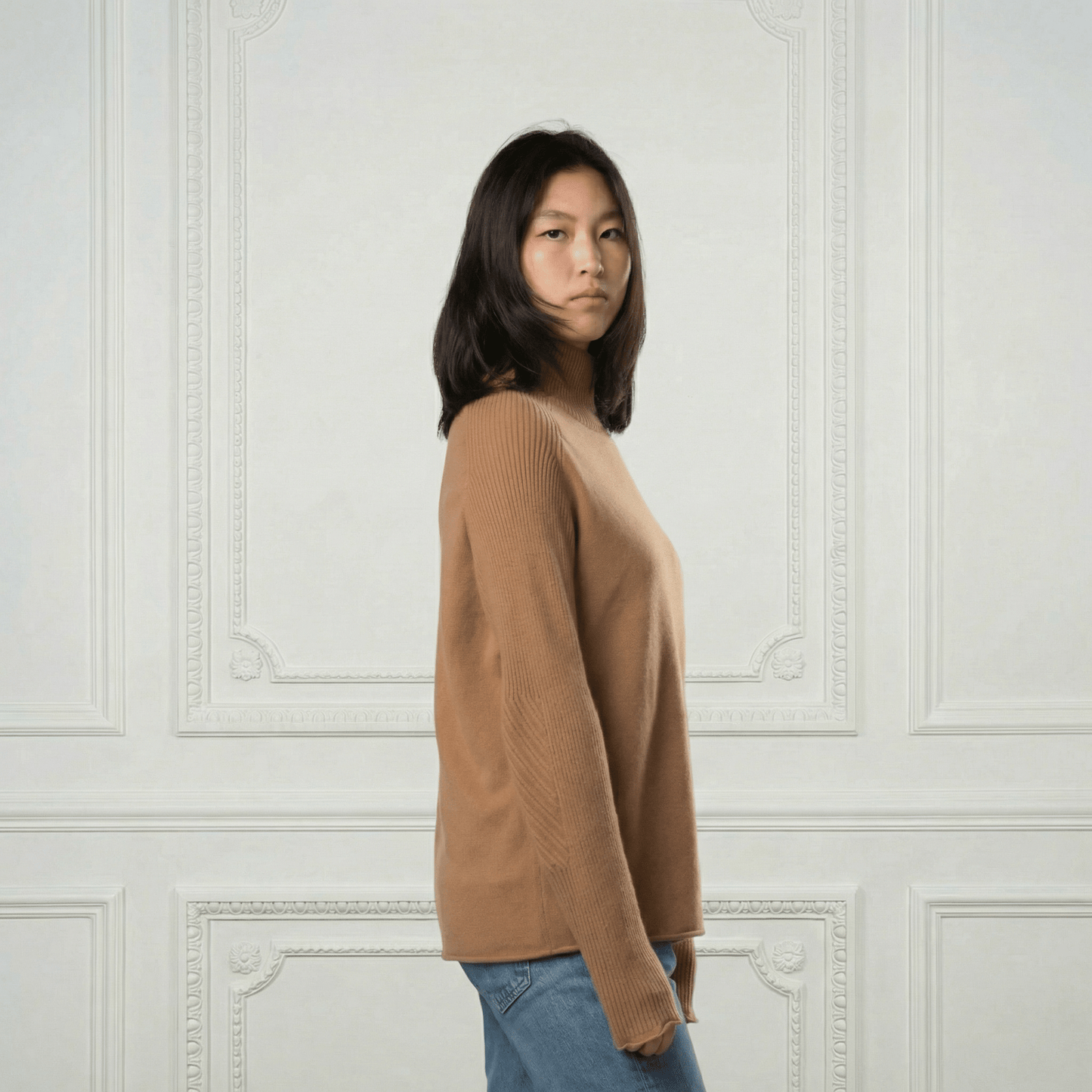 Natalia Staple Cashmere Turtleneck - Blue Sky Cashmere
