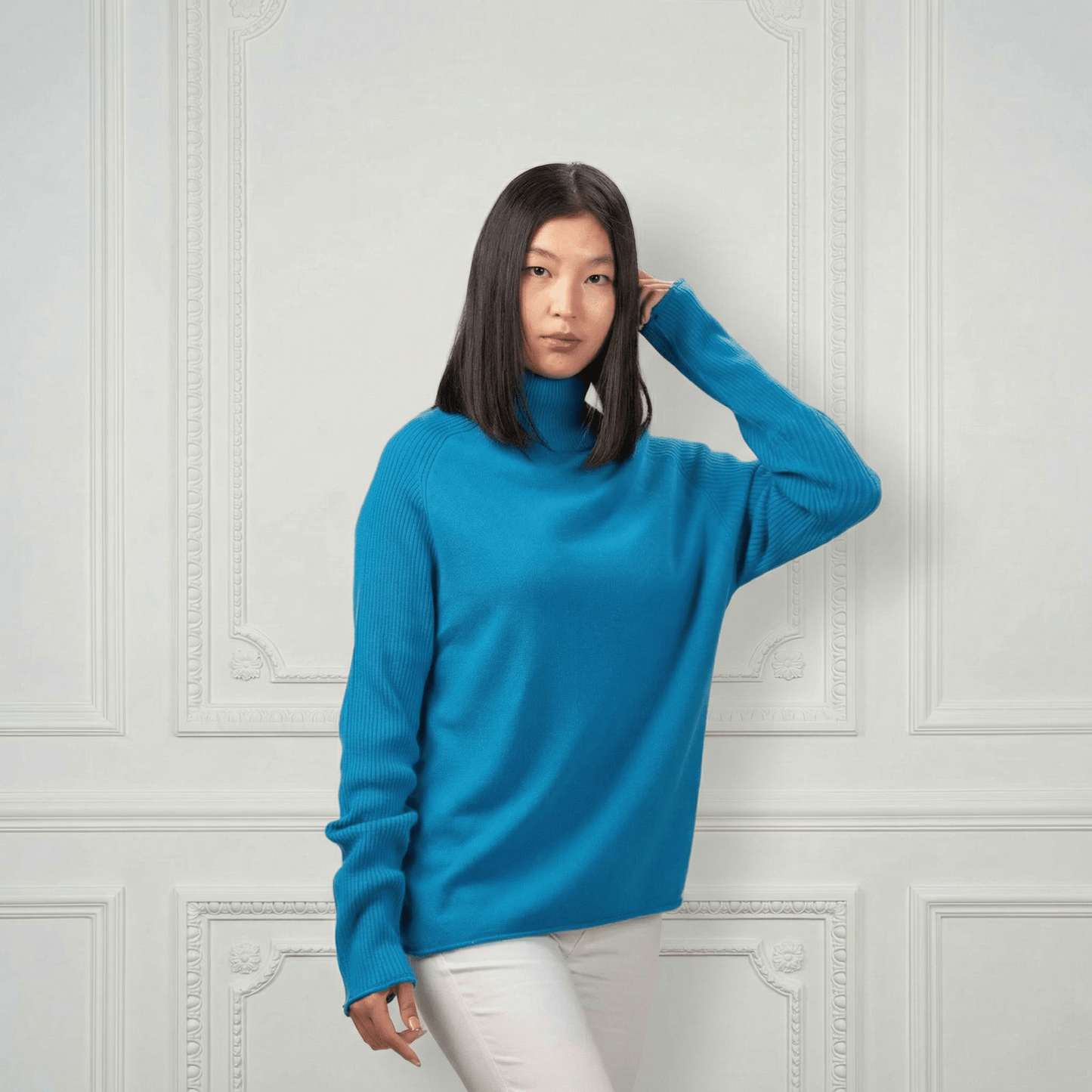 Natalia Staple Cashmere Turtleneck - Blue Sky Cashmere