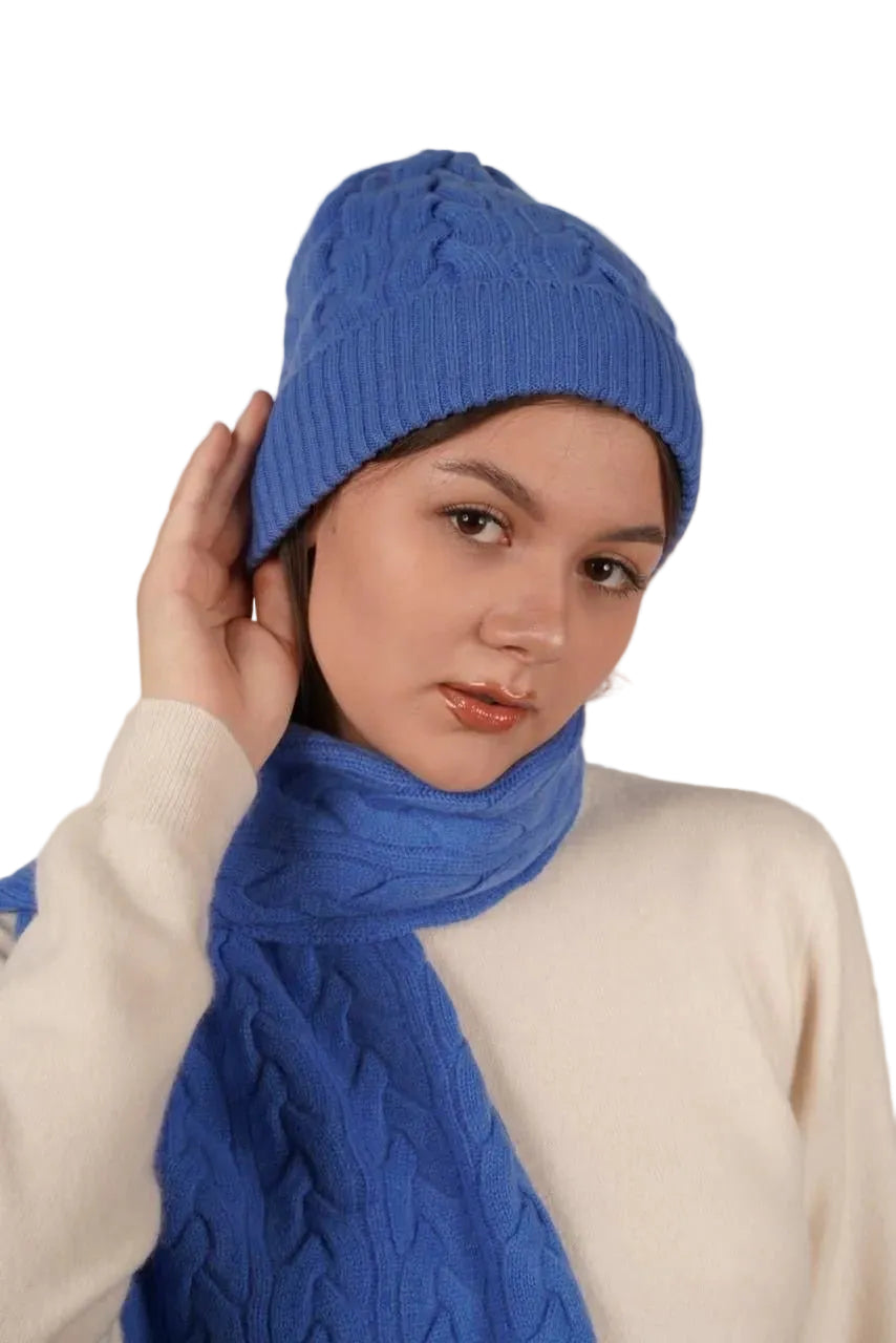 Victoria Cashmere Knitted Beanie - Blue Sky Cashmere