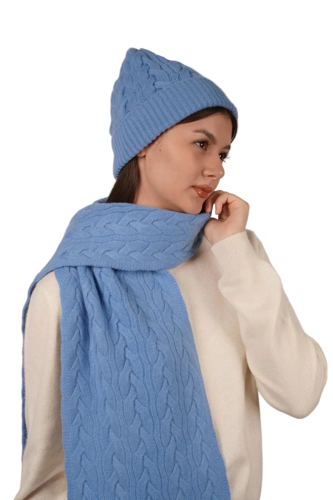 Victoria Cashmere Knitted Beanie - Blue Sky Cashmere