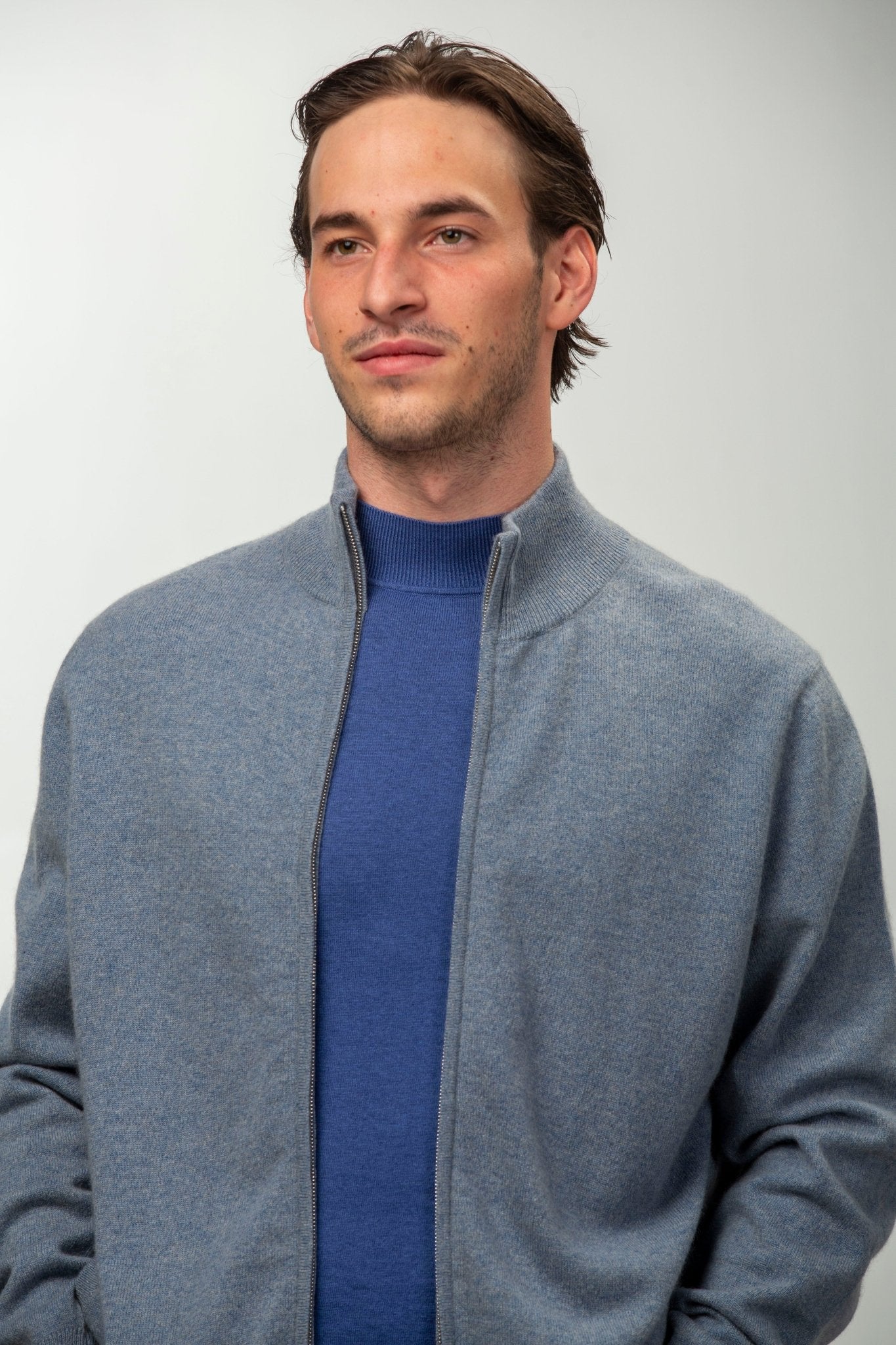 Alexander Zipper Cashmere Sweater - Blue Sky Cashmere