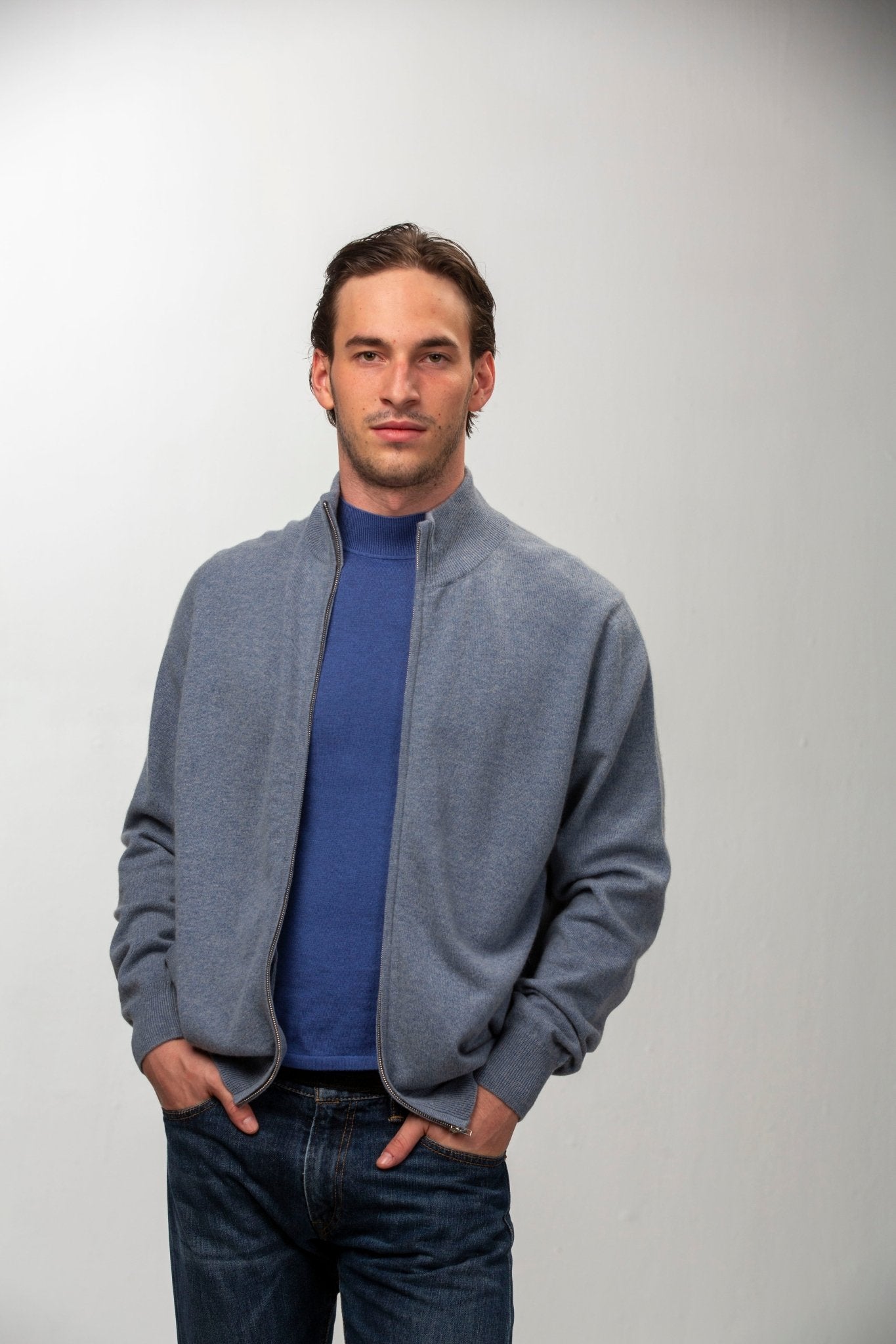 Alexander Zipper Cashmere Sweater - Blue Sky Cashmere