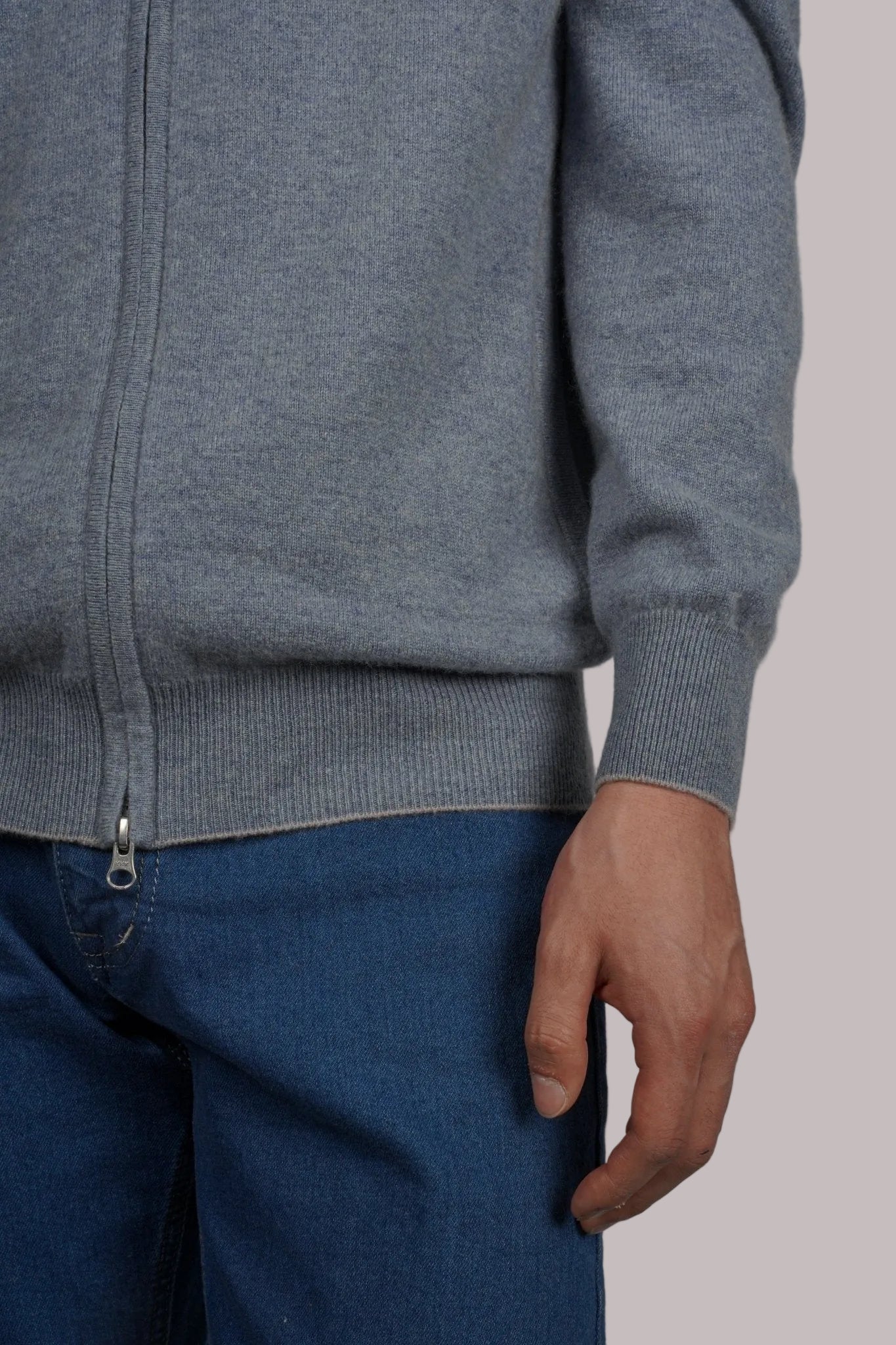 Alexander Zipper Cashmere Sweater - Contrasting Collar - Blue Sky Cashmere
