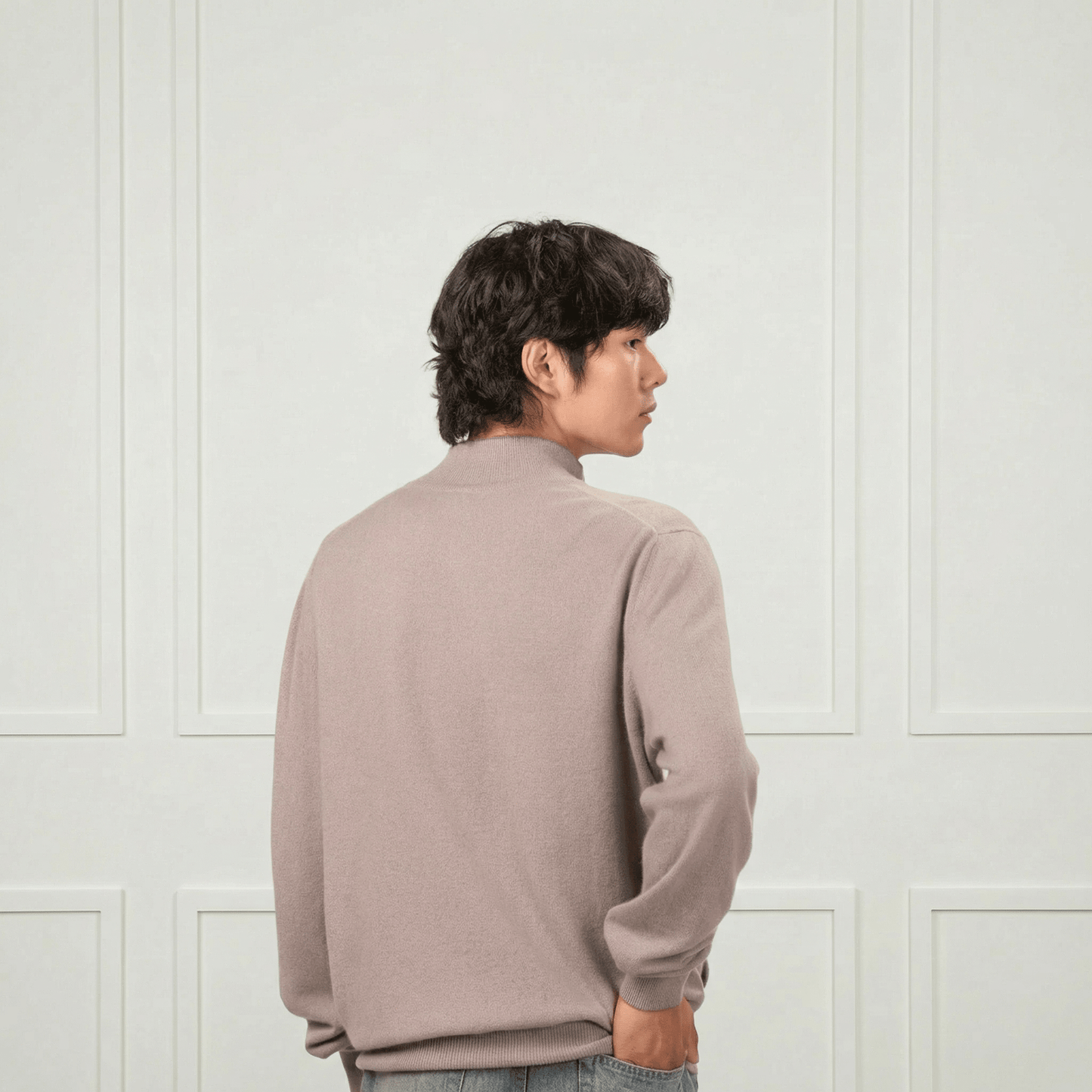 Alexander Zipper Cashmere Sweater - Contrasting Collar - Blue Sky Cashmere