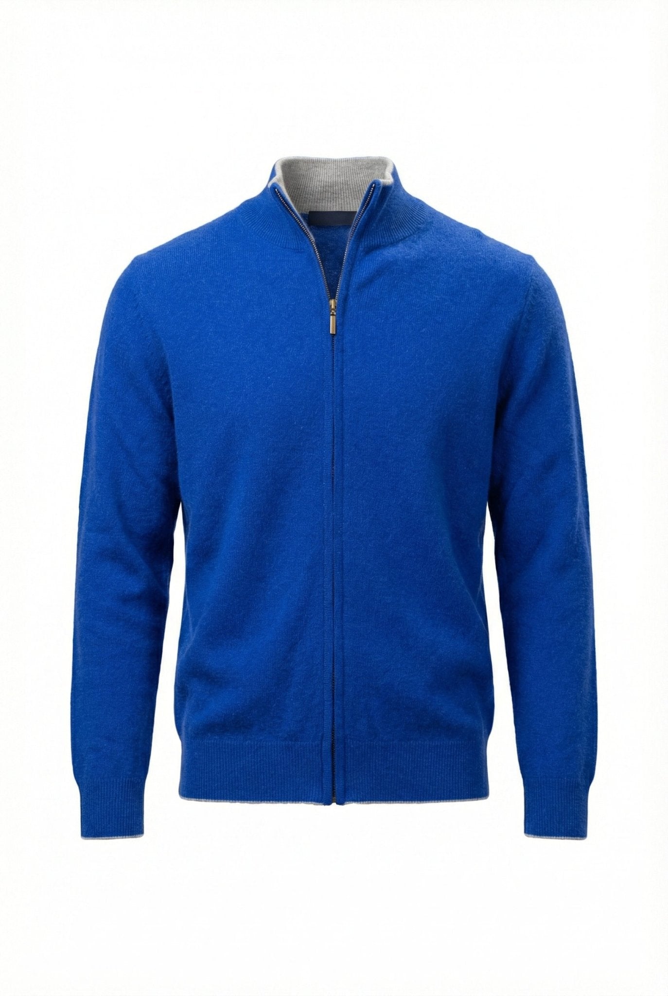 Alexander Zipper Cashmere Sweater - Contrasting Collar - Blue Sky Cashmere