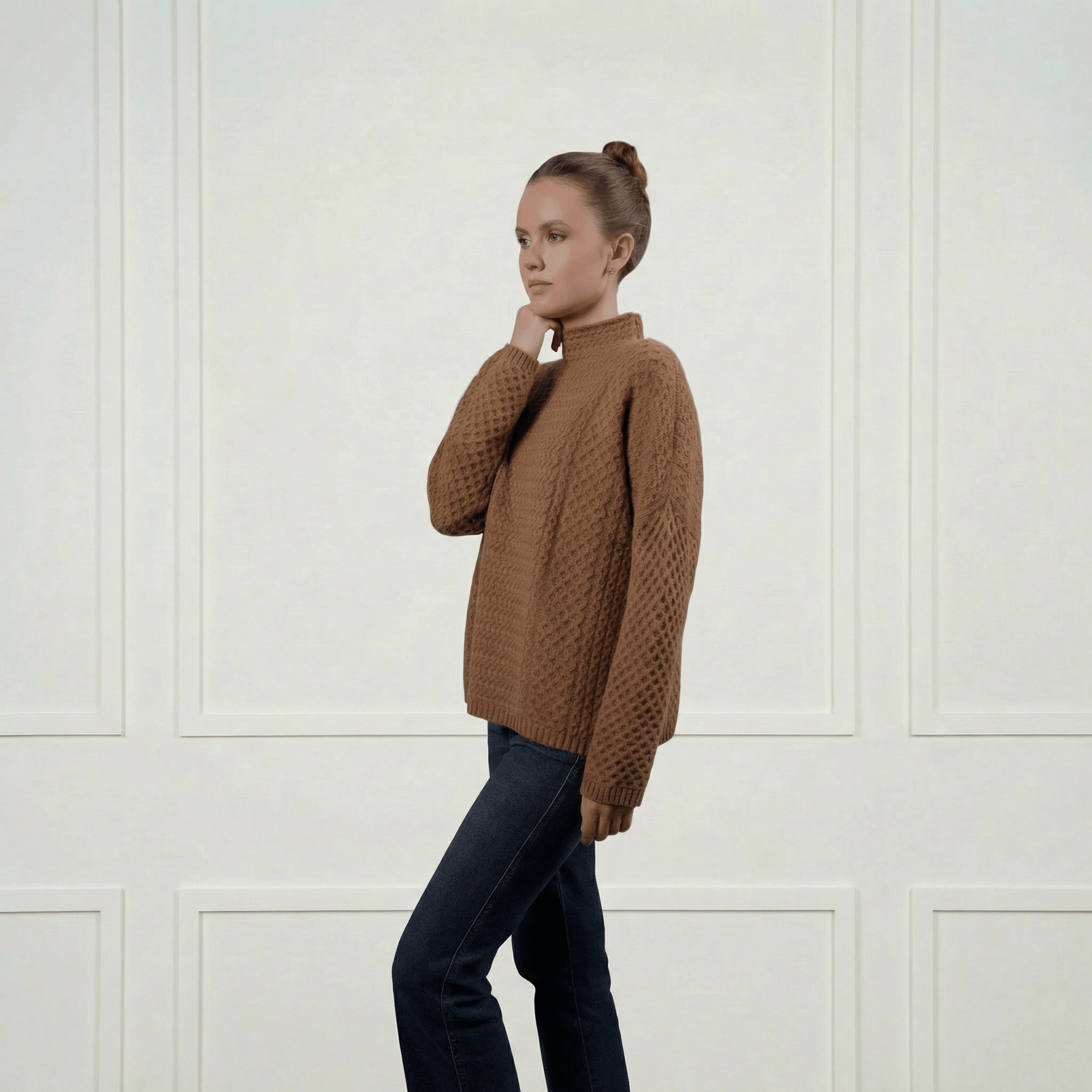 Anya Braid - Knit Cashmere Turtleneck - Blue Sky Cashmere