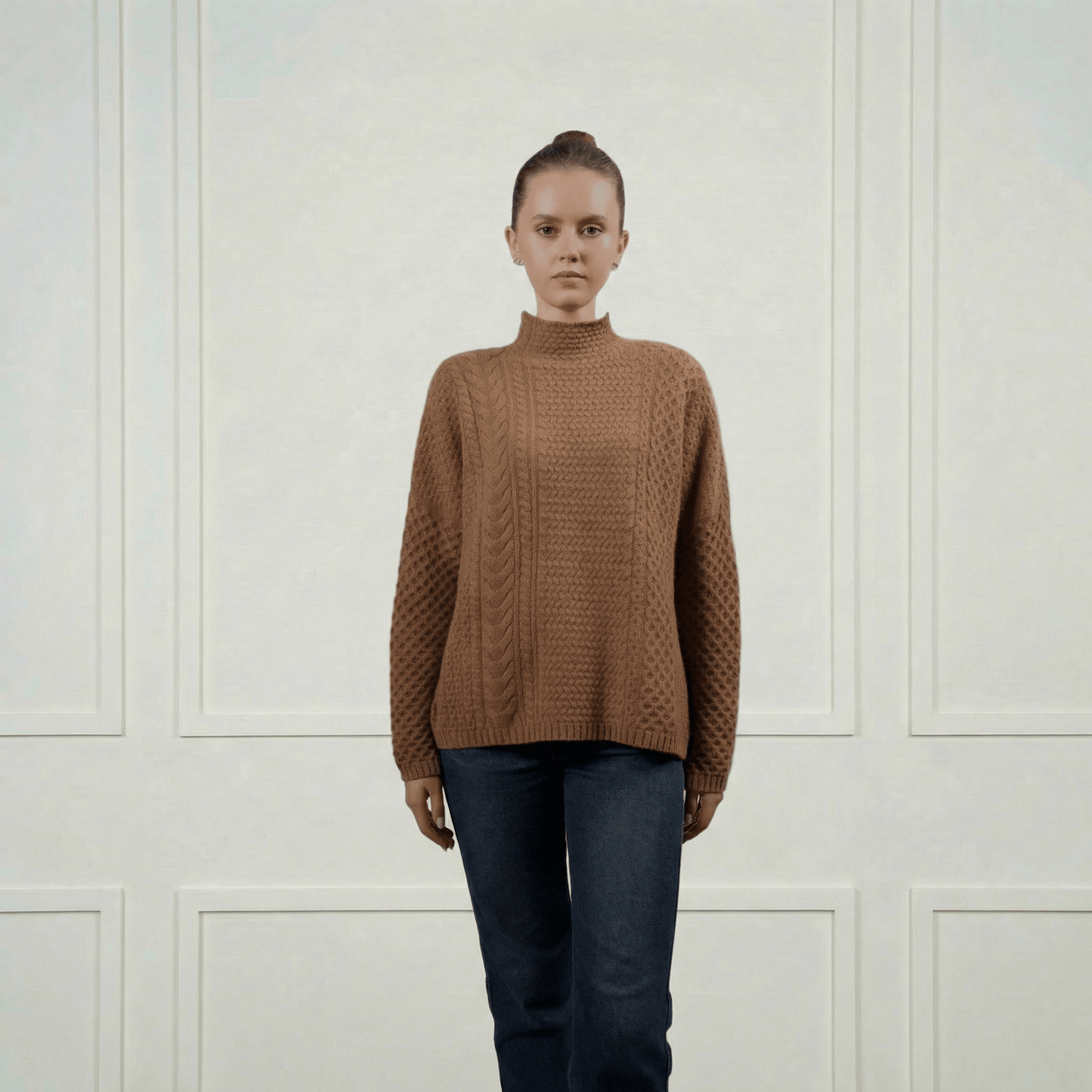 Anya Braid - Knit Cashmere Turtleneck - Blue Sky Cashmere