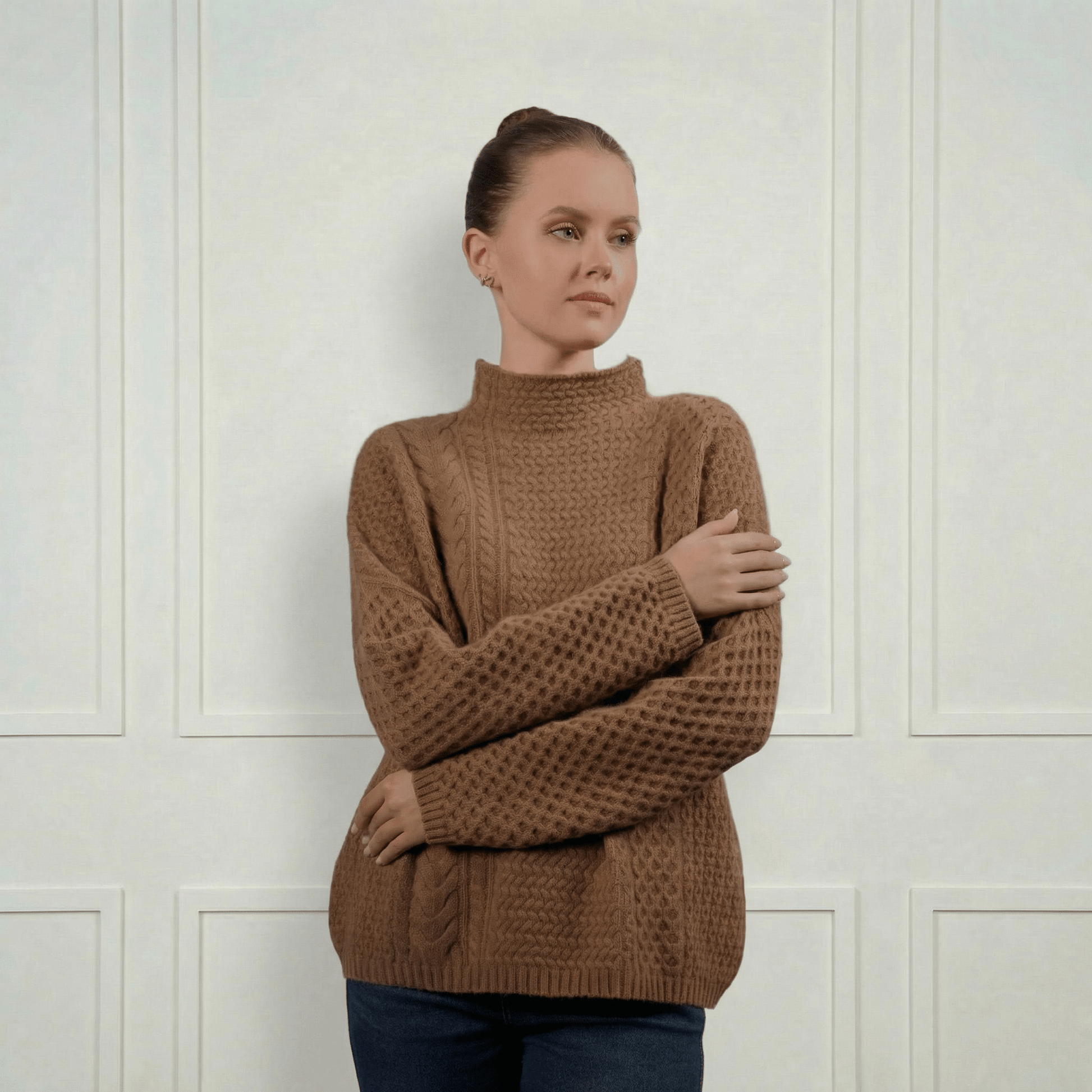 Anya Braid - Knit Cashmere Turtleneck - Blue Sky Cashmere