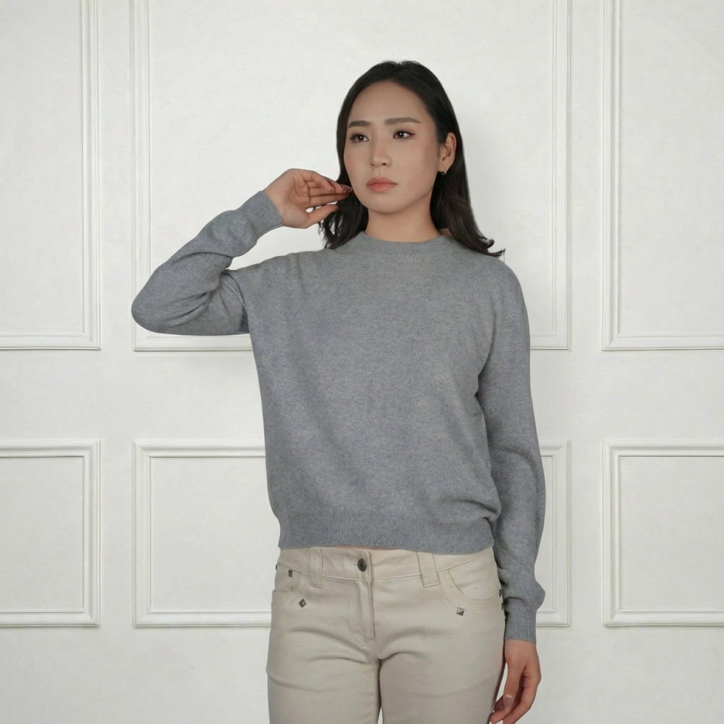 Arabella Cashmere Rounded Neck Sweater - Blue Sky Cashmere