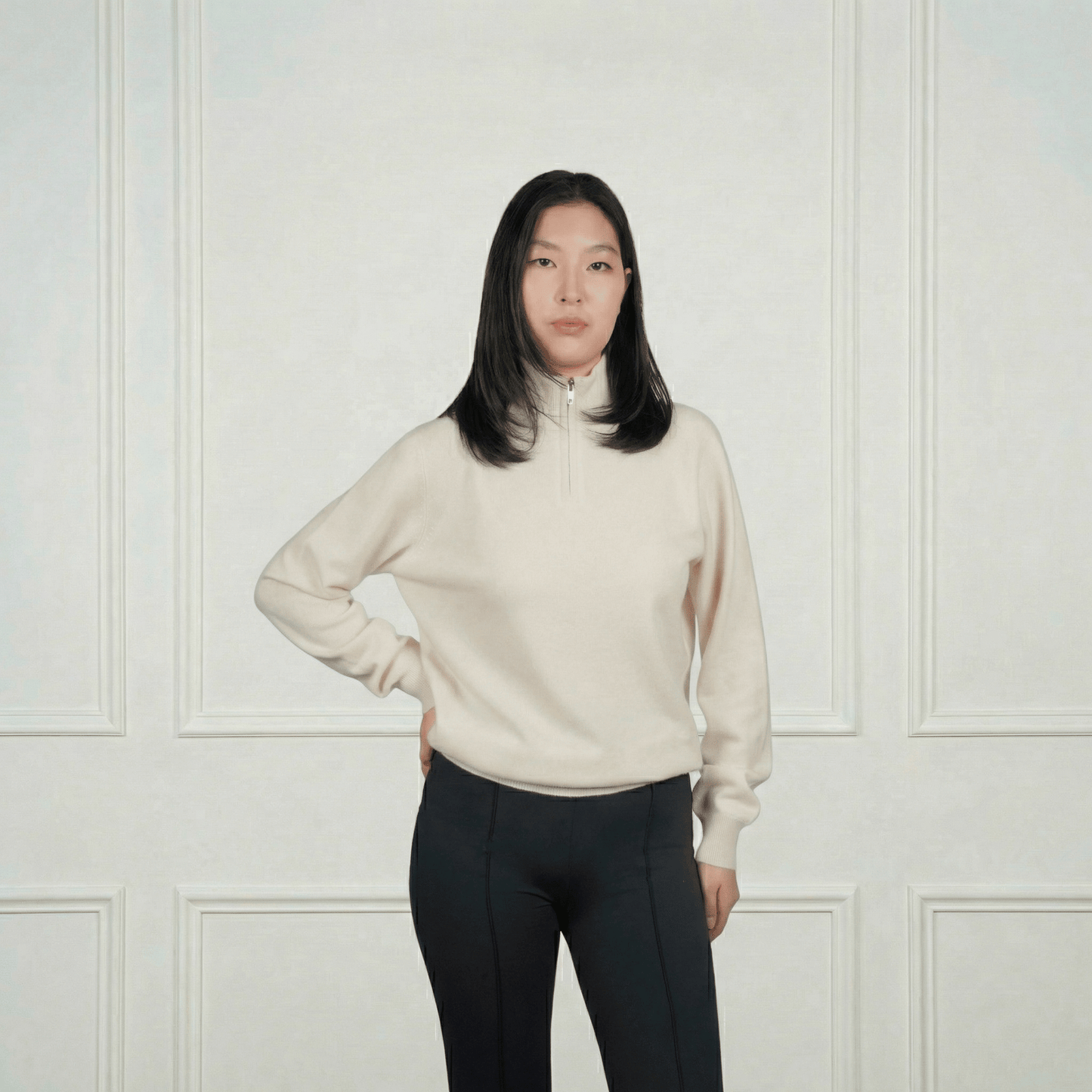 Blair Zip - Neck Cashmere Cardigan - Blue Sky Cashmere