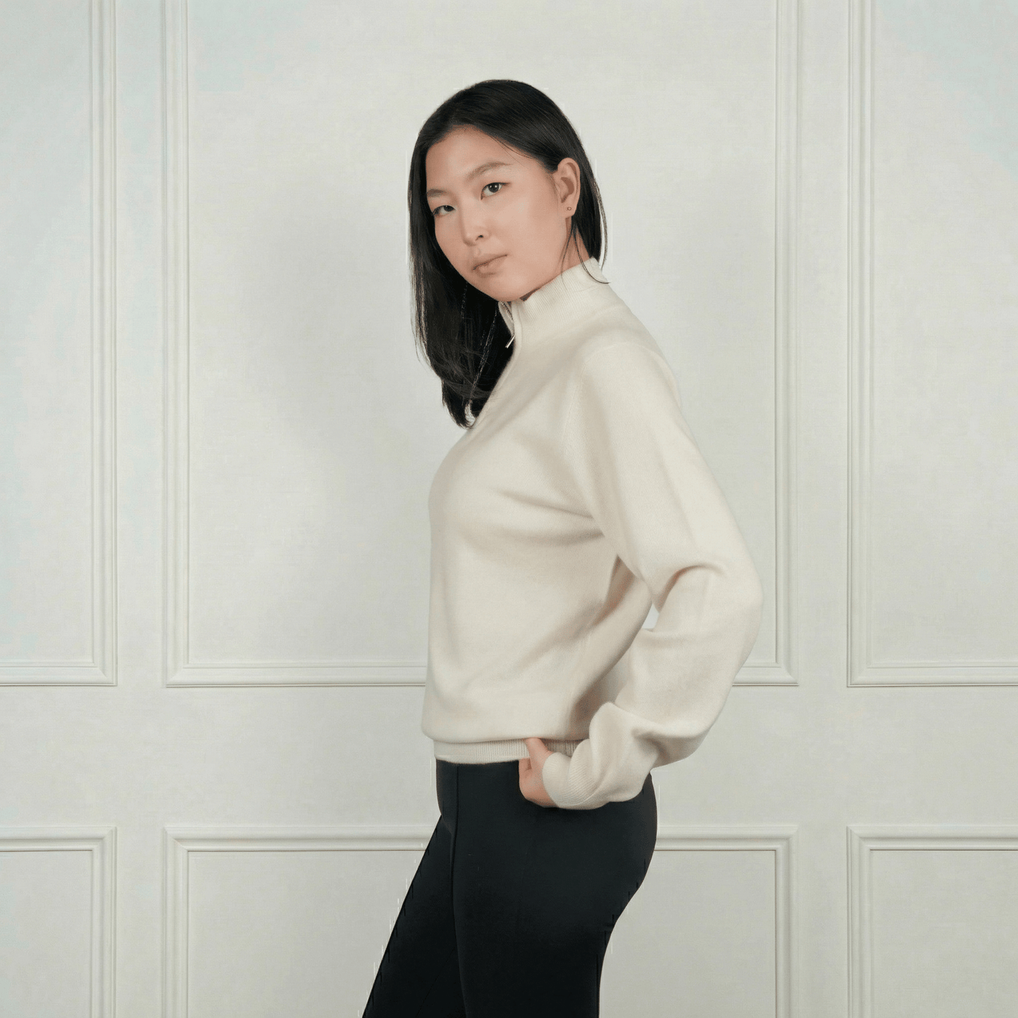 Blair Zip - Neck Cashmere Cardigan - Blue Sky Cashmere