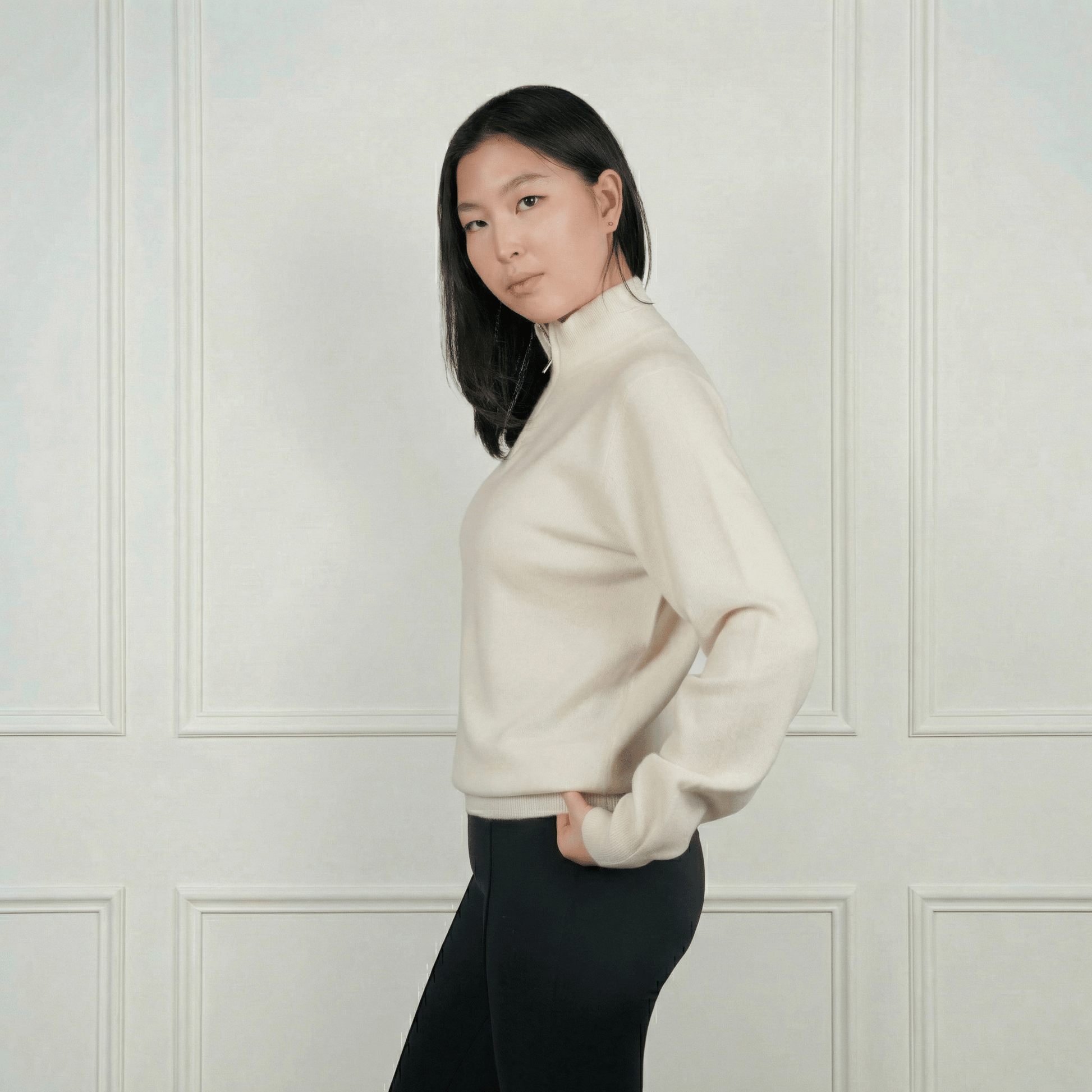 Blair Zip - Neck Cashmere Cardigan - Blue Sky Cashmere