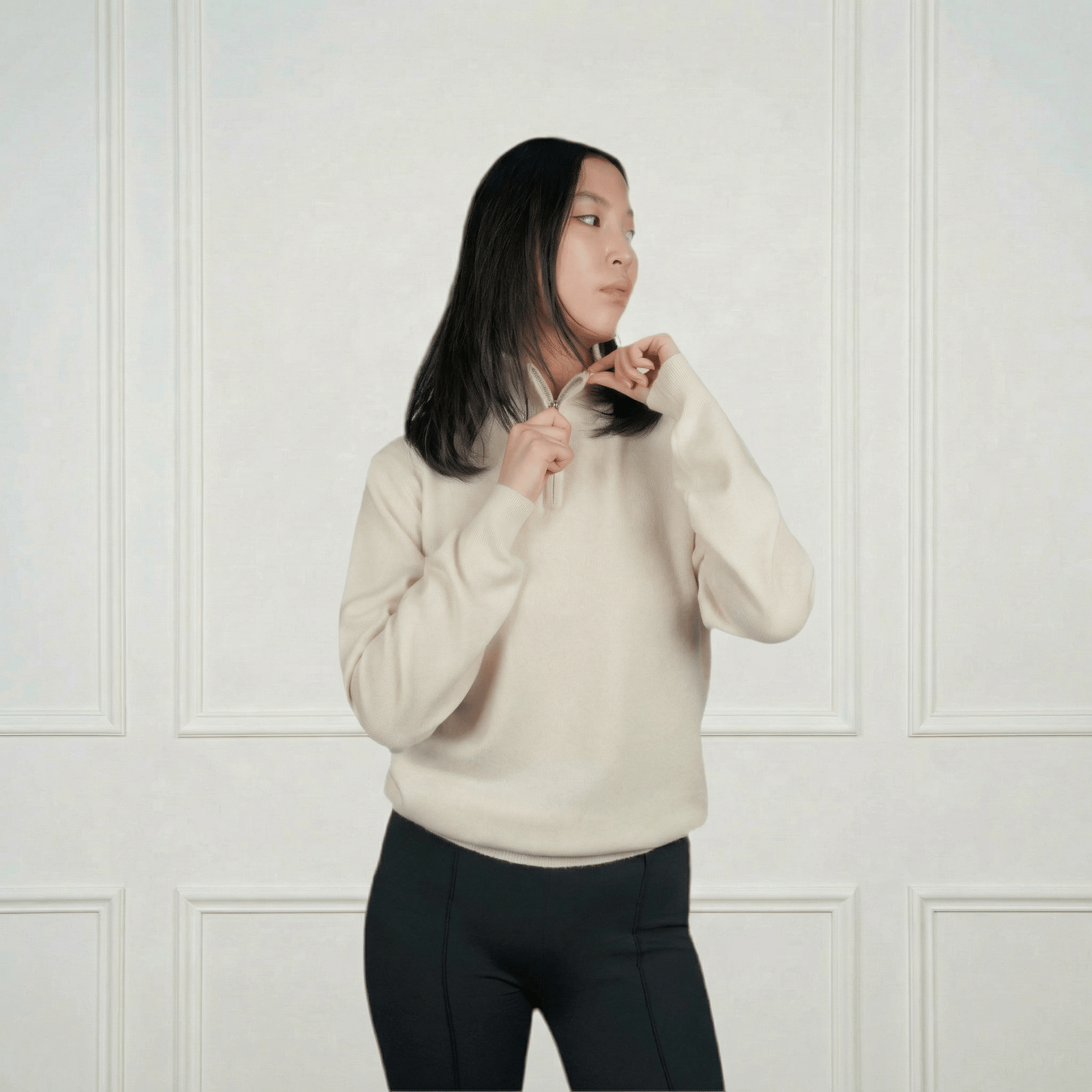 Blair Zip - Neck Cashmere Cardigan - Blue Sky Cashmere