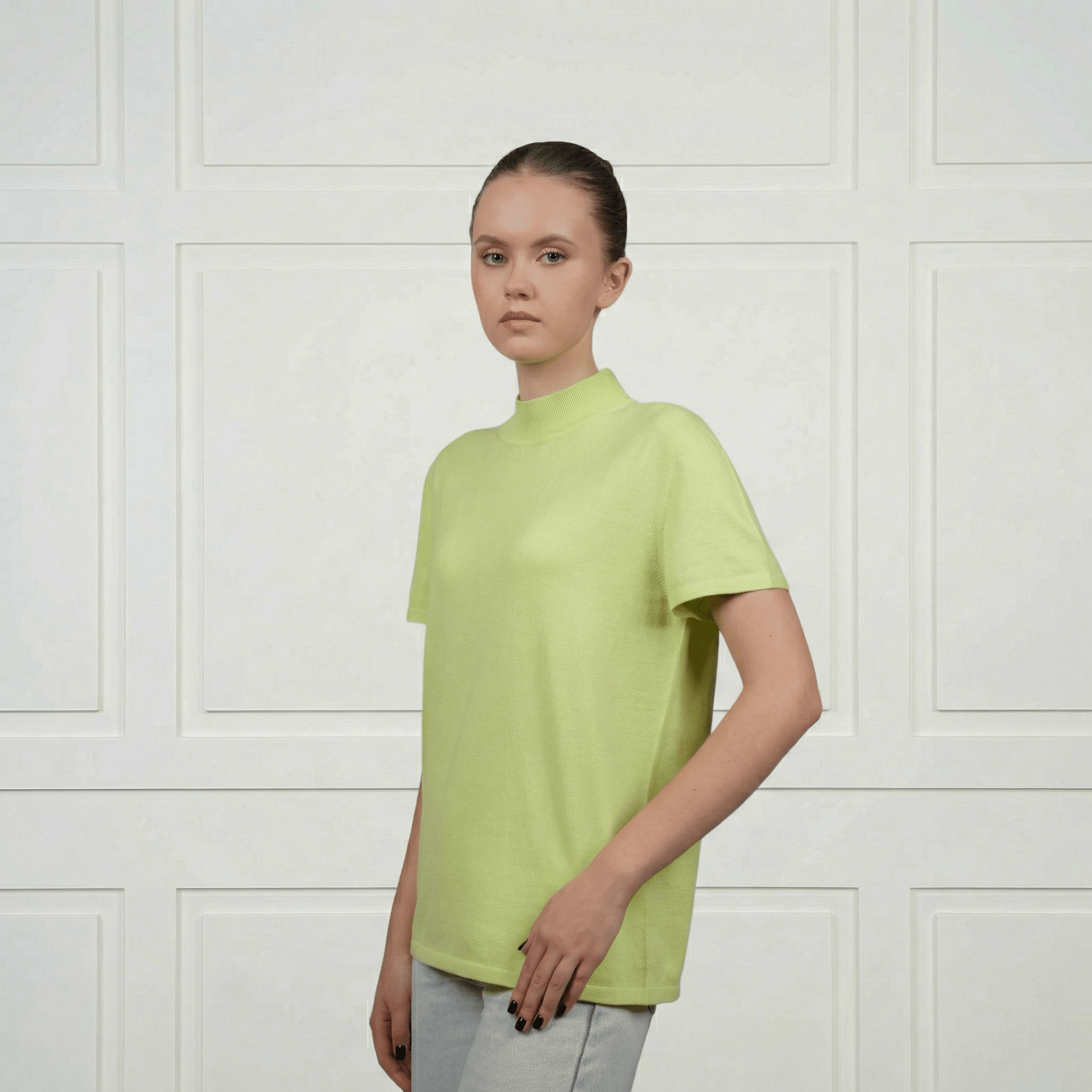 Cashmere - Cotton Mock T-Shirt - Blue Sky Cashmere