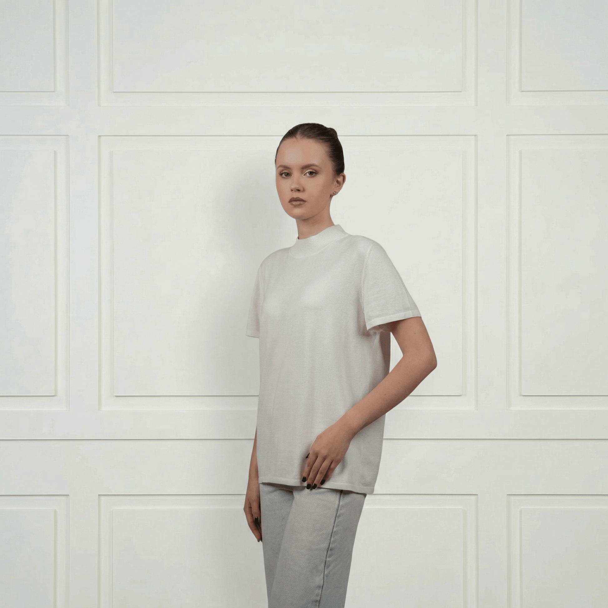 Cashmere - Cotton Mock T-Shirt - Blue Sky Cashmere