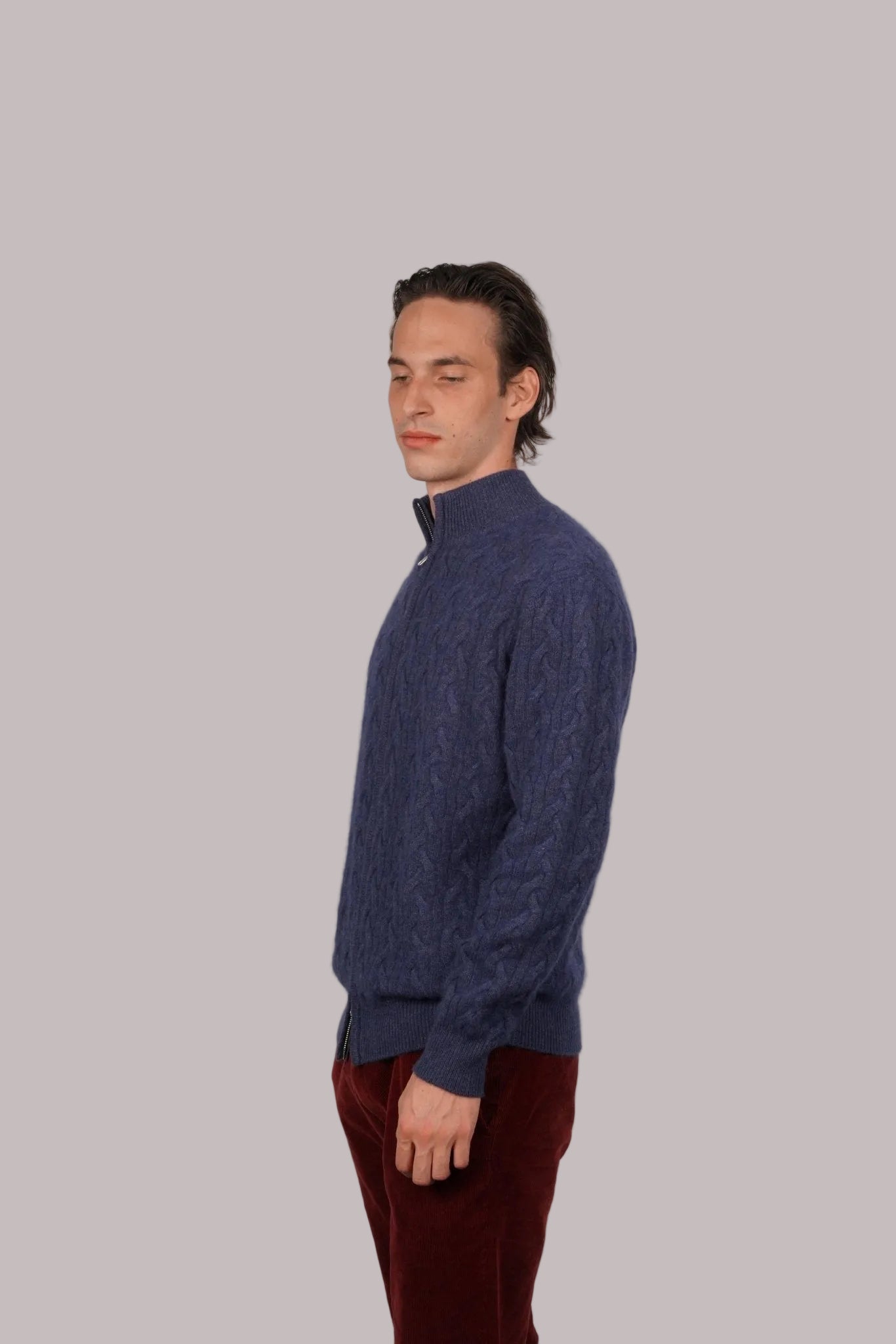 Cashmere Double - Zip Cardigan - Blue Sky Cashmere