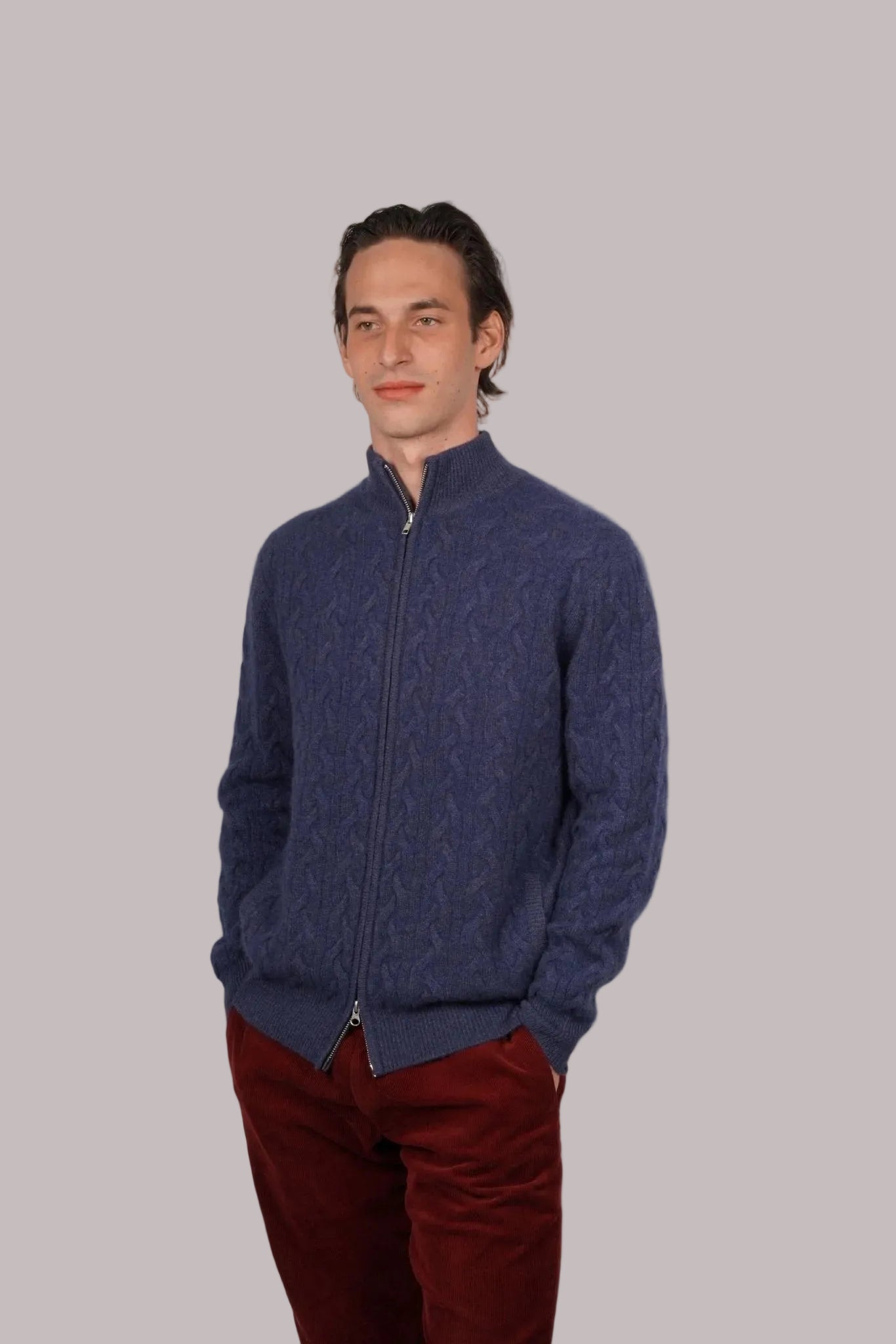 Cashmere Double - Zip Cardigan - Blue Sky Cashmere