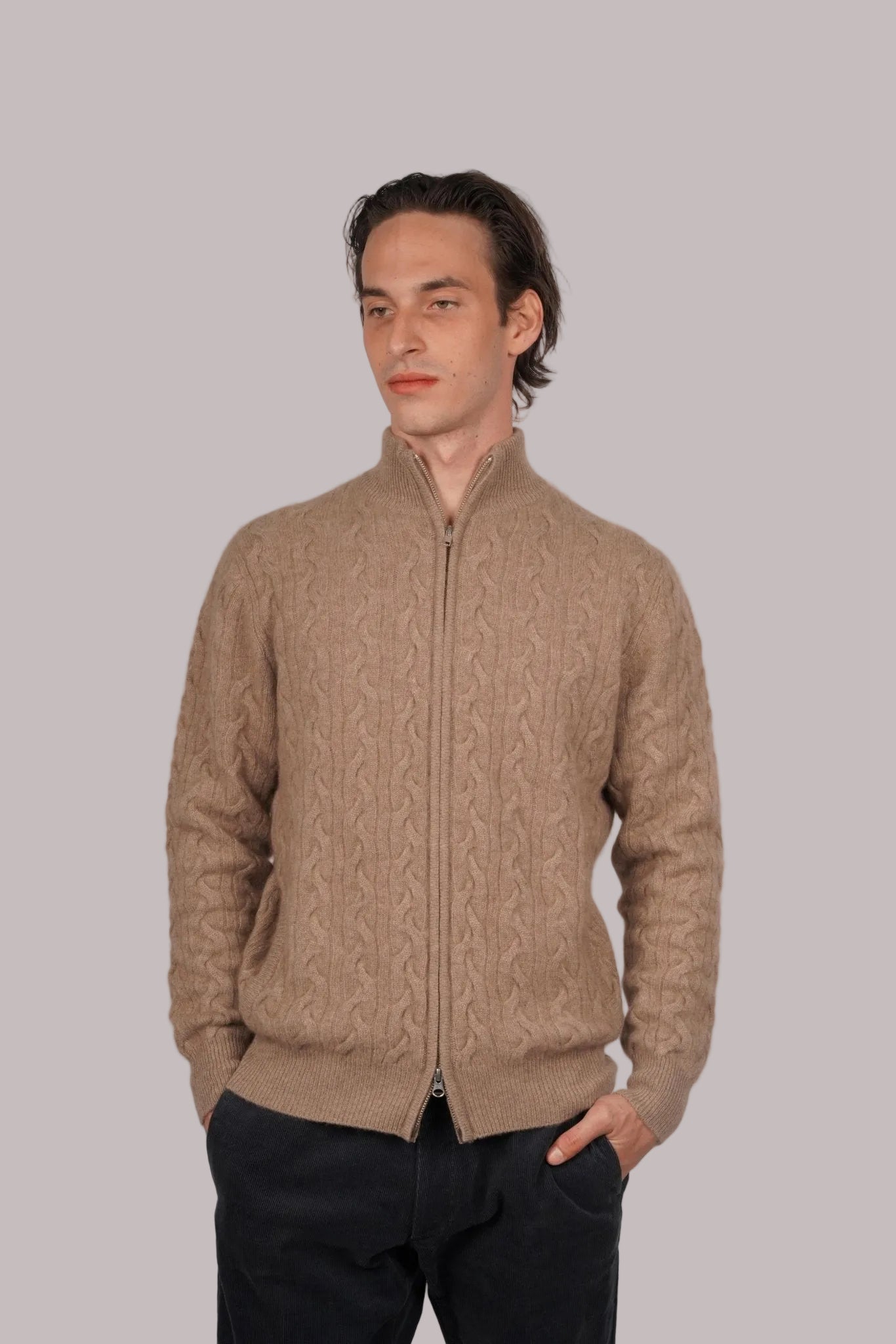 Cashmere Double - Zip Cardigan - Blue Sky Cashmere