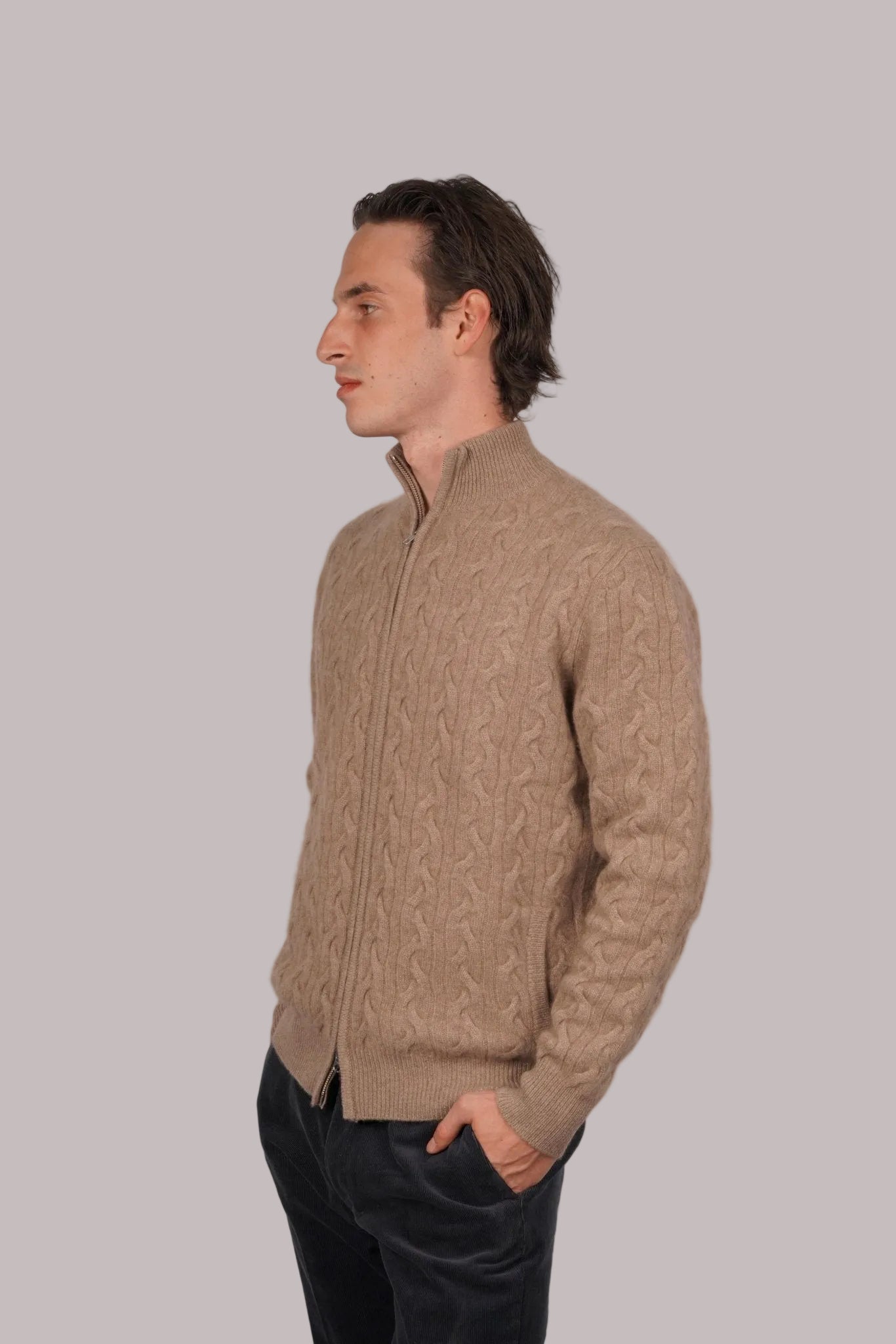 Cashmere Double - Zip Cardigan - Blue Sky Cashmere