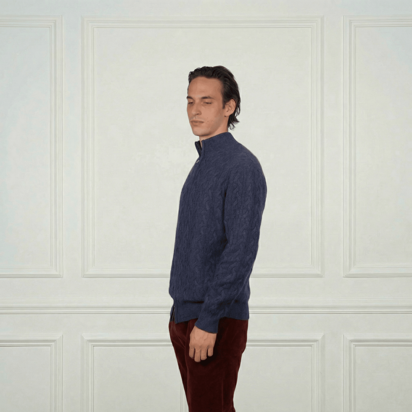 Cashmere Double - Zip Cardigan - Blue Sky Cashmere