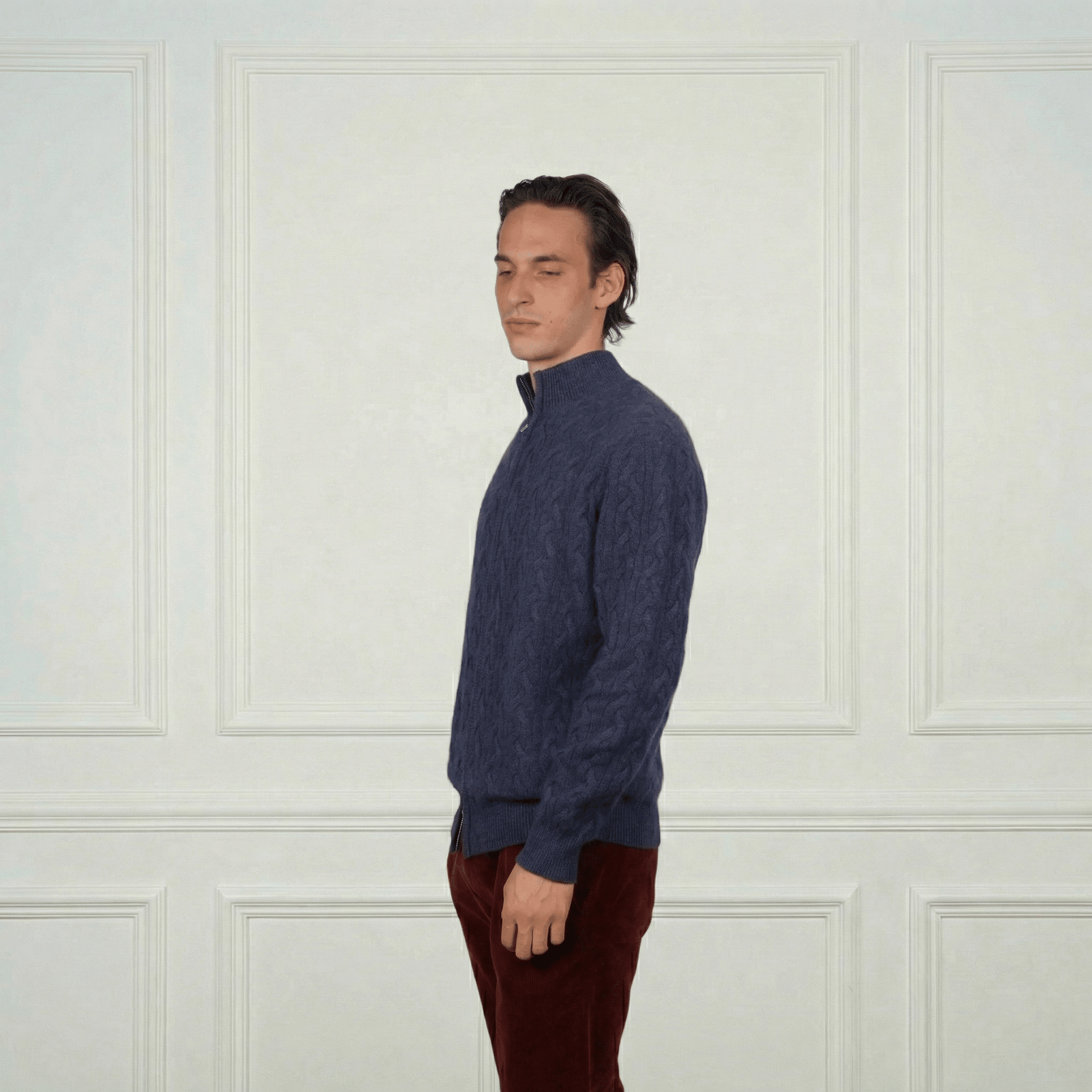 Cashmere Double - Zip Cardigan - Blue Sky Cashmere