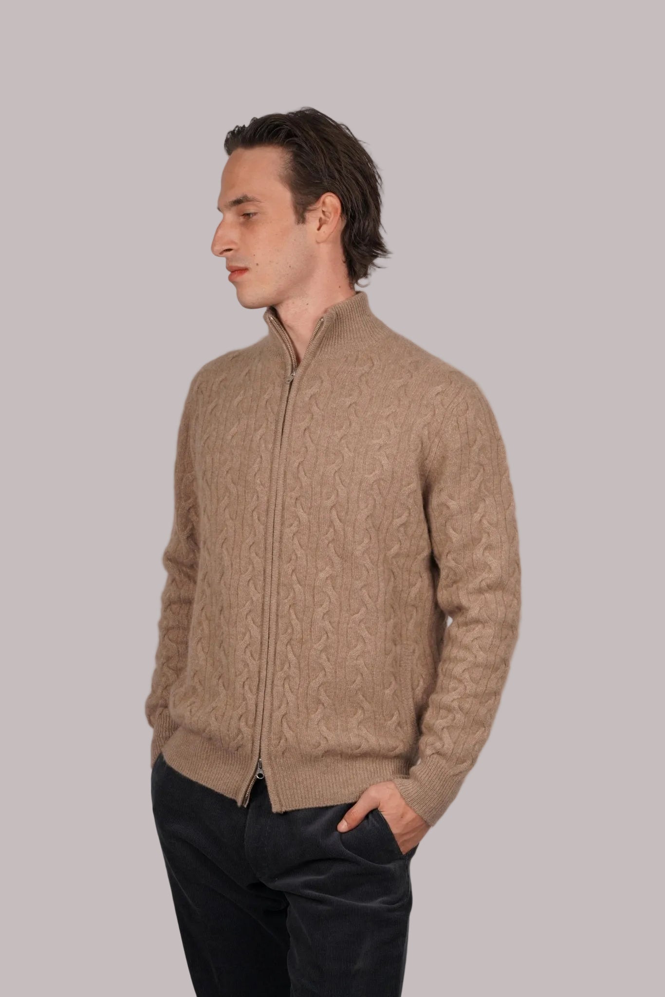 Cashmere Double - Zip Cardigan - Blue Sky Cashmere