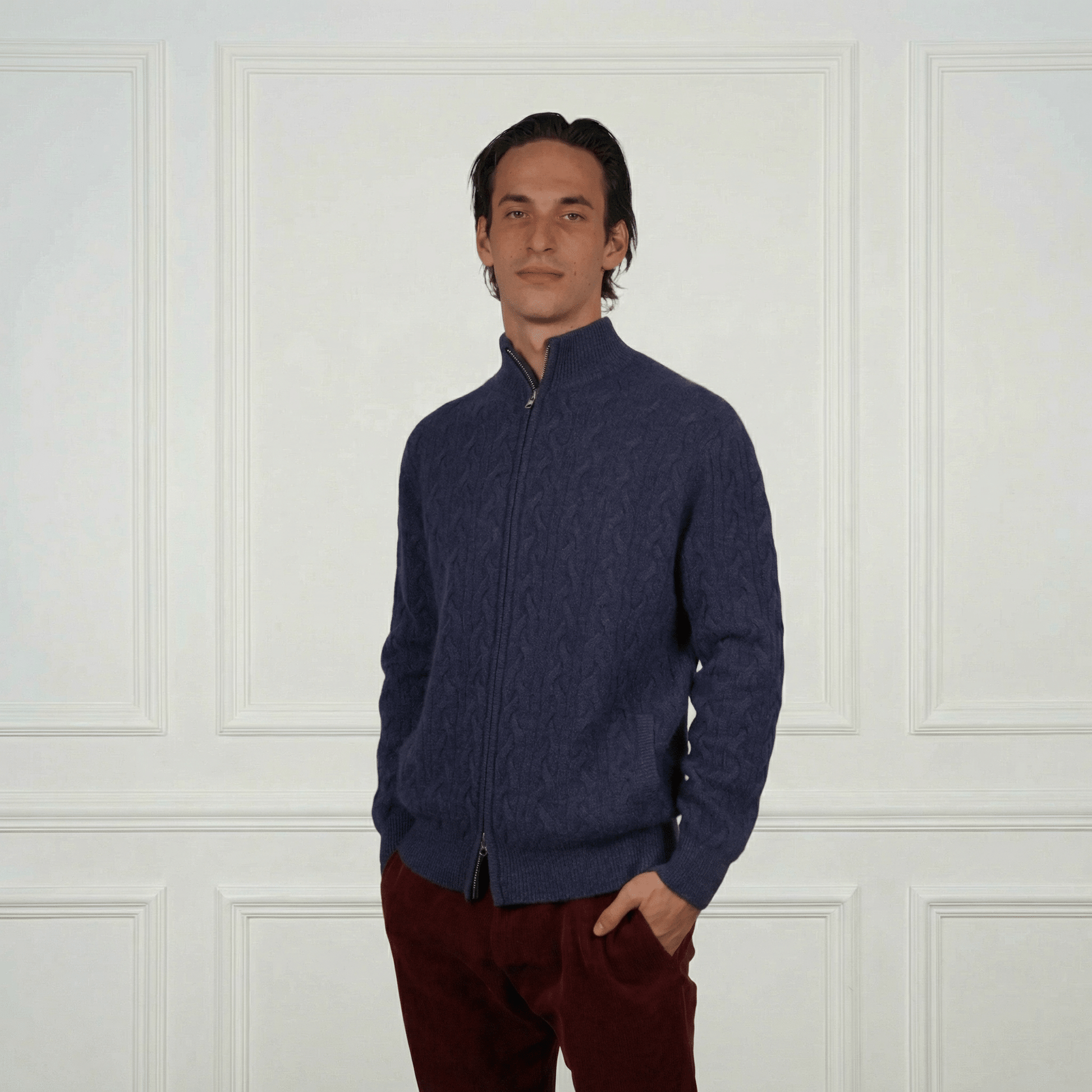 Cashmere Double - Zip Cardigan - Blue Sky Cashmere