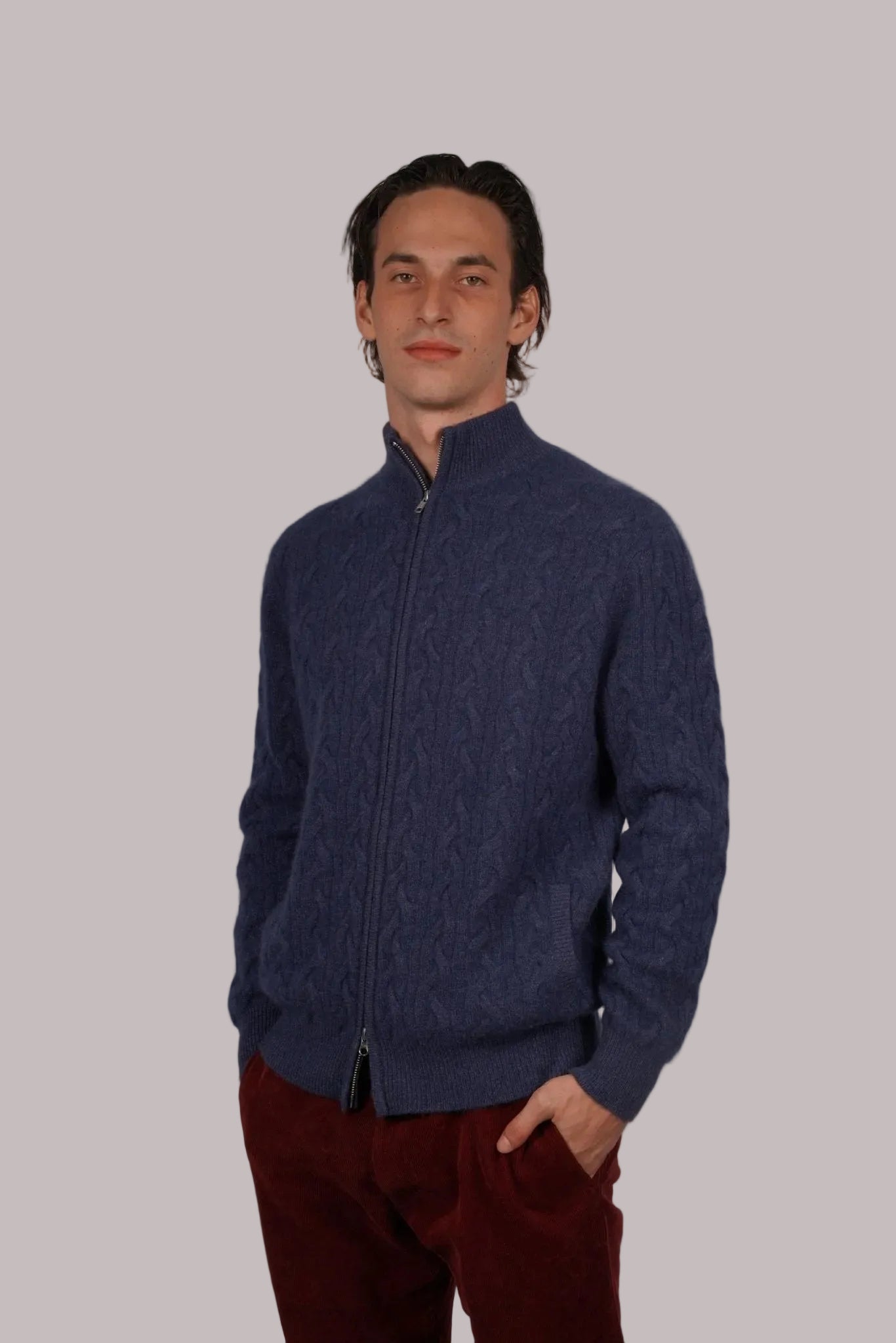 Cashmere Double - Zip Cardigan - Blue Sky Cashmere