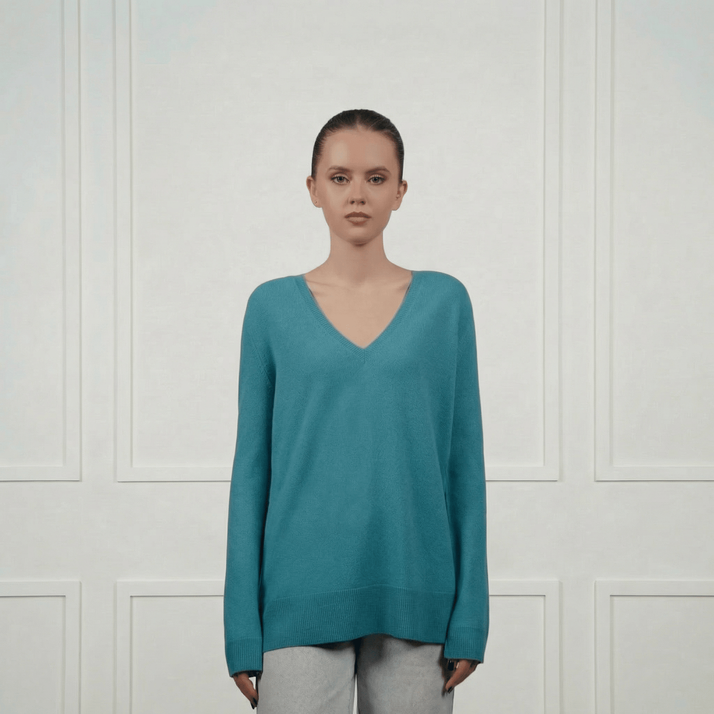 Classic V - Neck Cashmere Sweater - Blue Sky Cashmere
